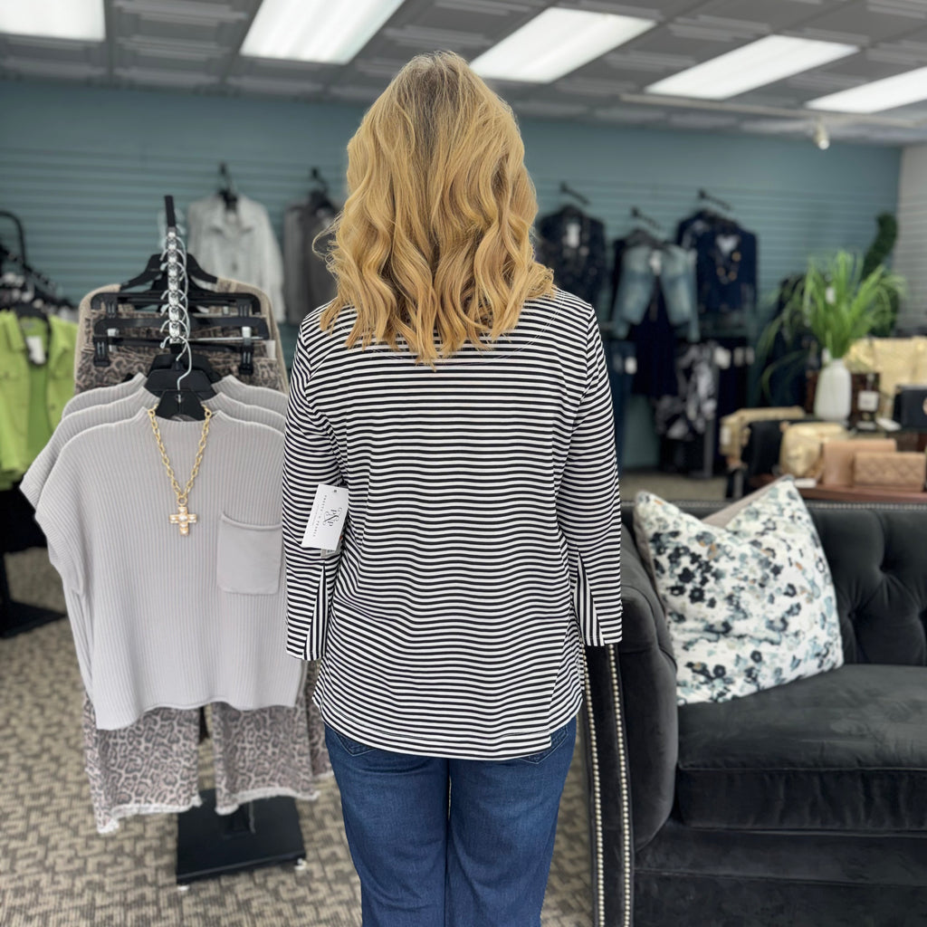 3/4 Flounce and Godet Sleeve Boat Neck Top