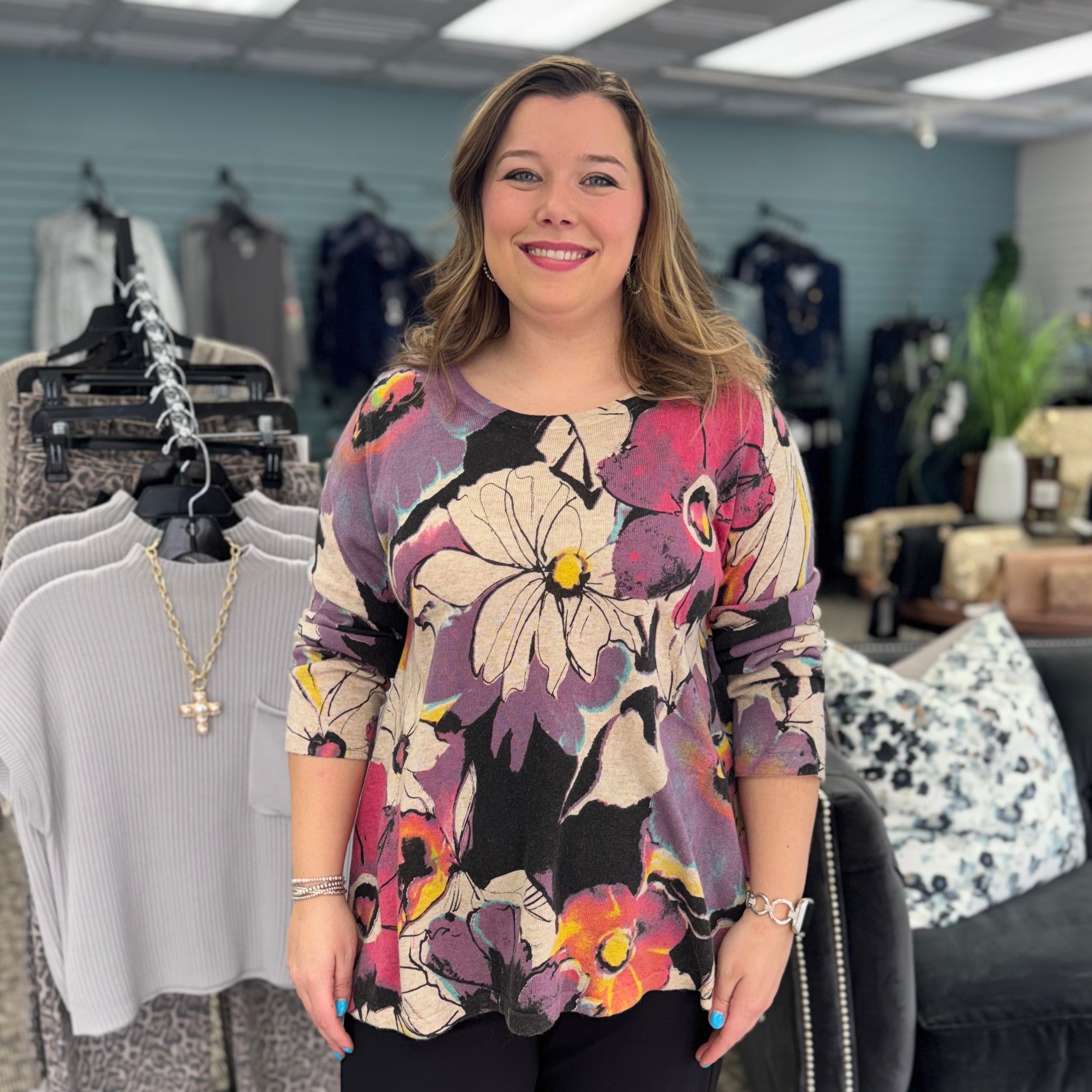 Scoop Neck Sweater- Floral