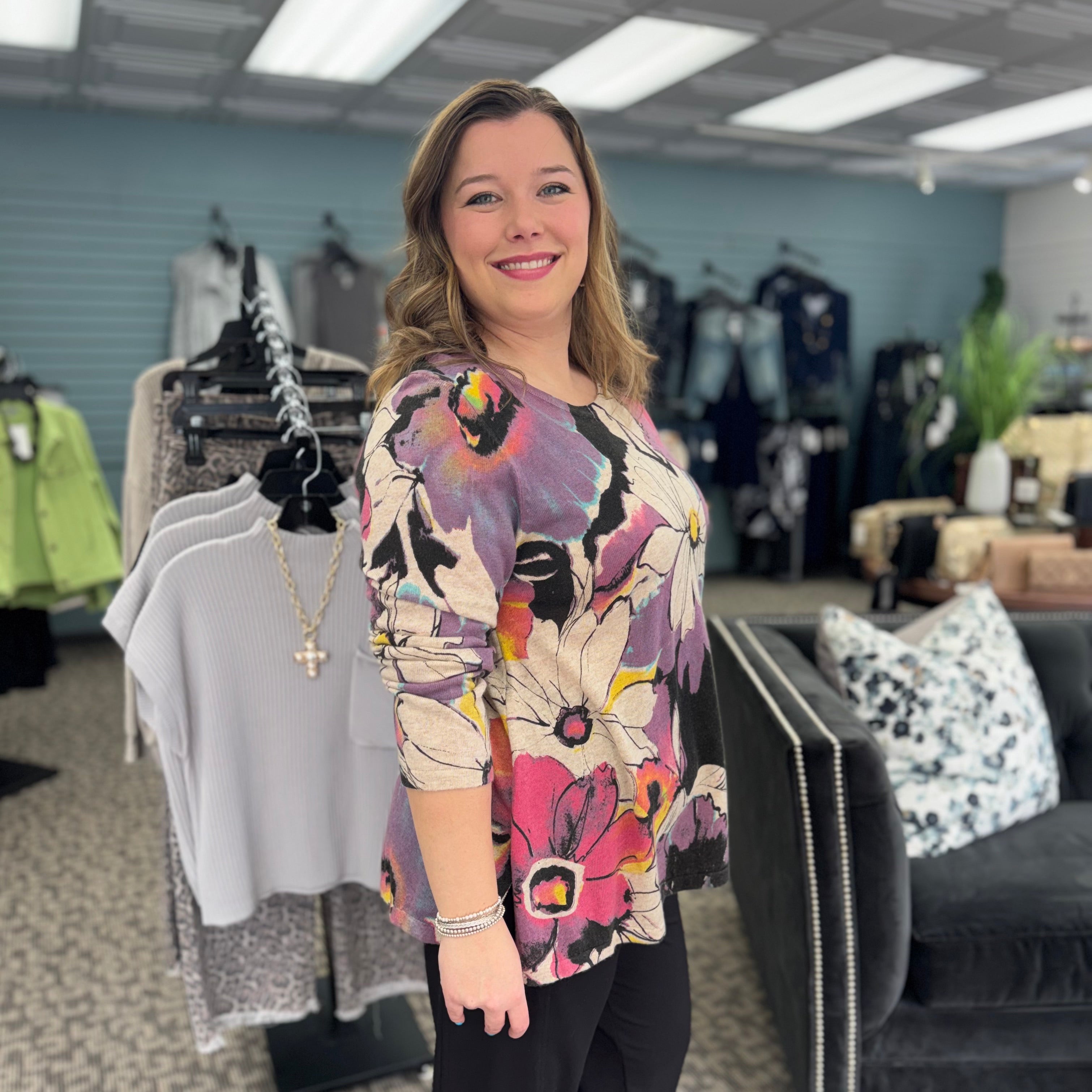 Scoop Neck Sweater- Floral