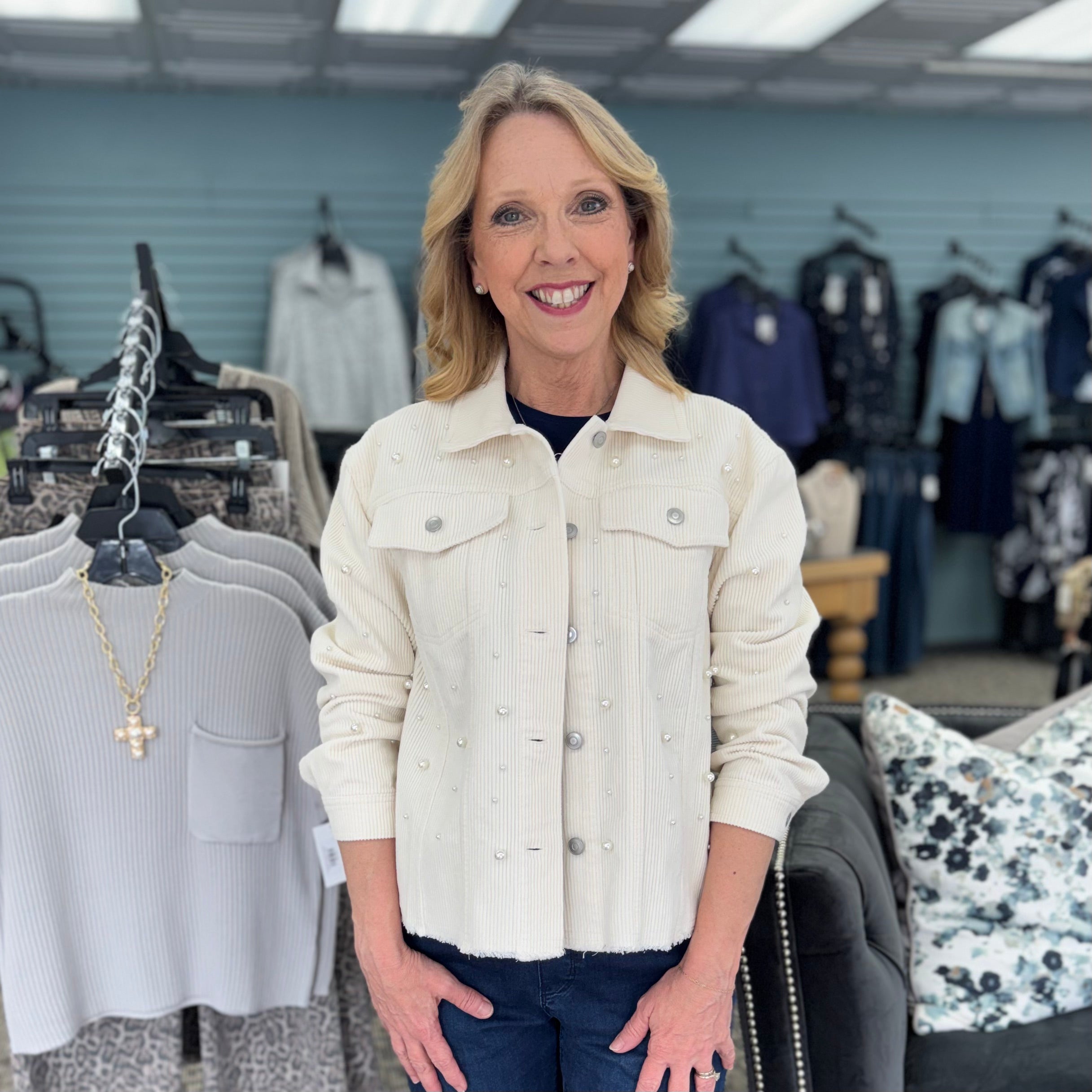 Cuffed Button Front Fringe Hem Jean Jacket