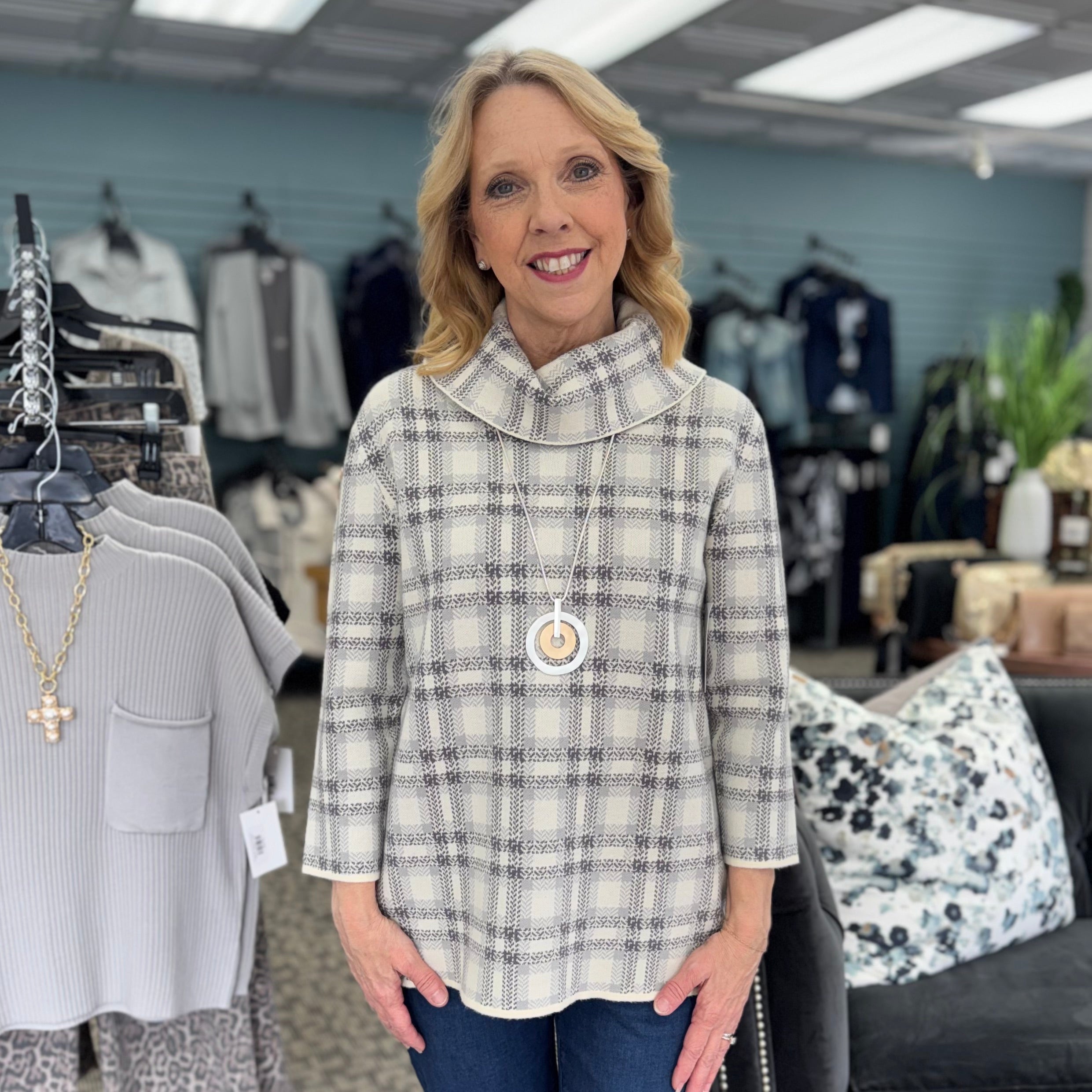 Drop Shoulder Cowl Collar Sweater Top