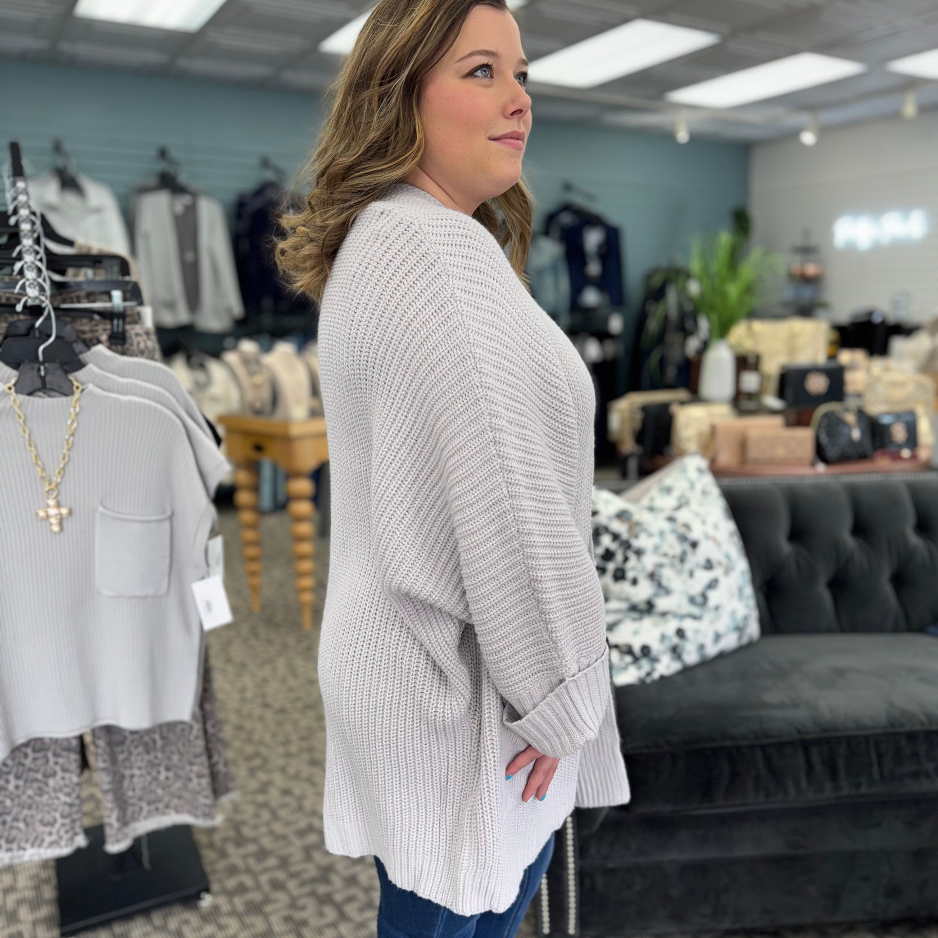 Oversized Fold Over Sleeve Open Front Cardigan