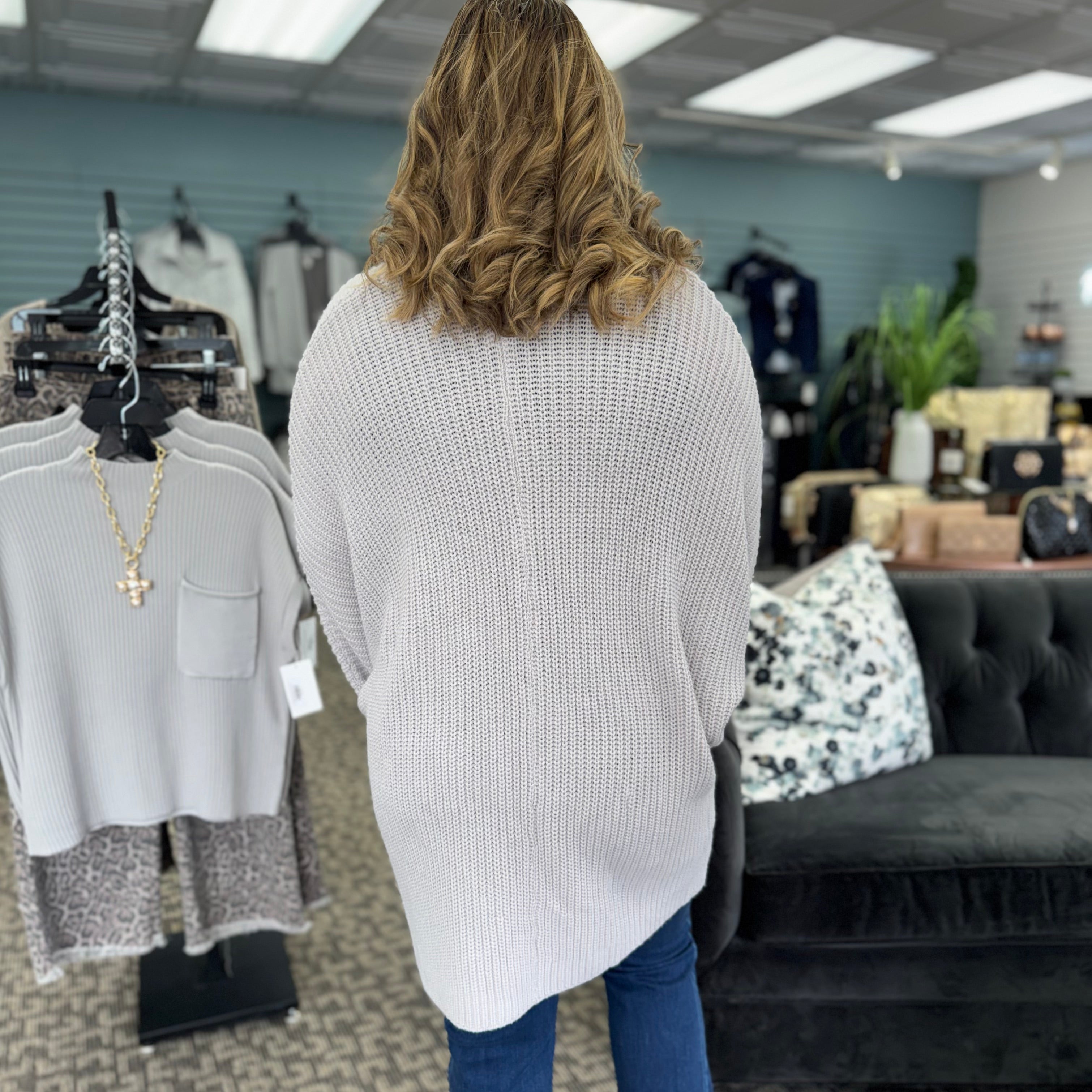 Oversized Fold Over Sleeve Open Front Cardigan