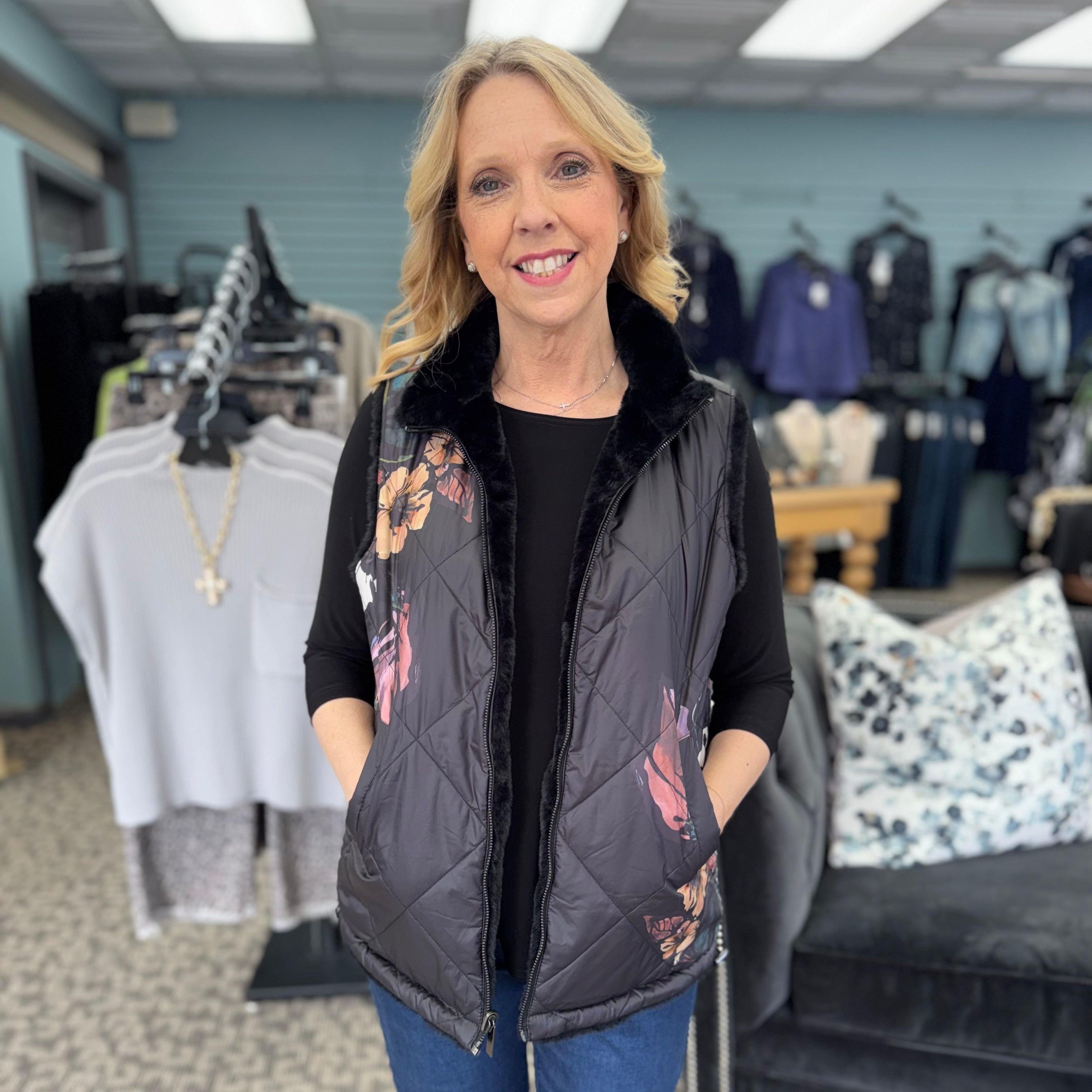 Reversible Quilted Faux Fur Vest