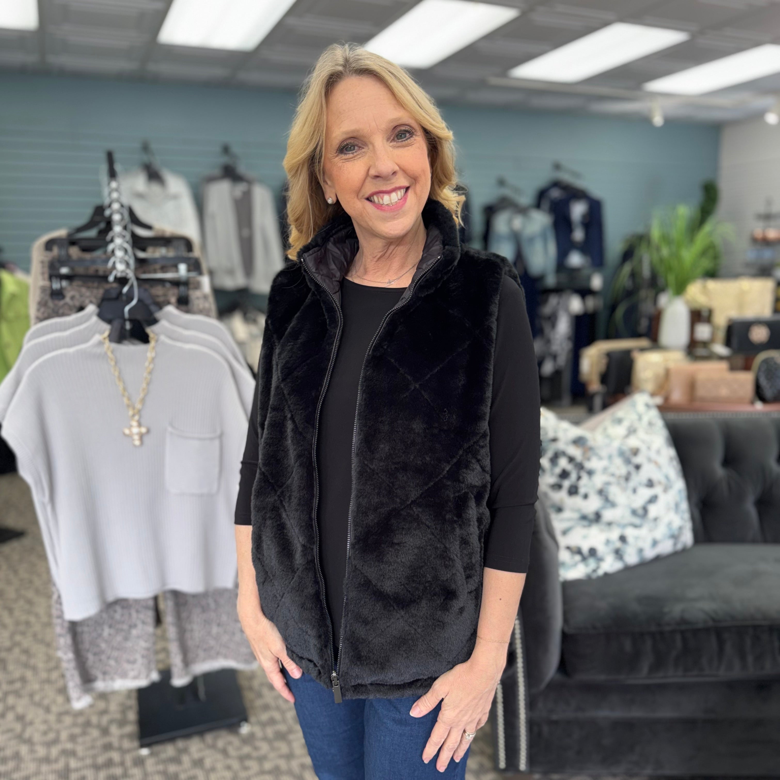 Reversible Quilted Faux Fur Vest