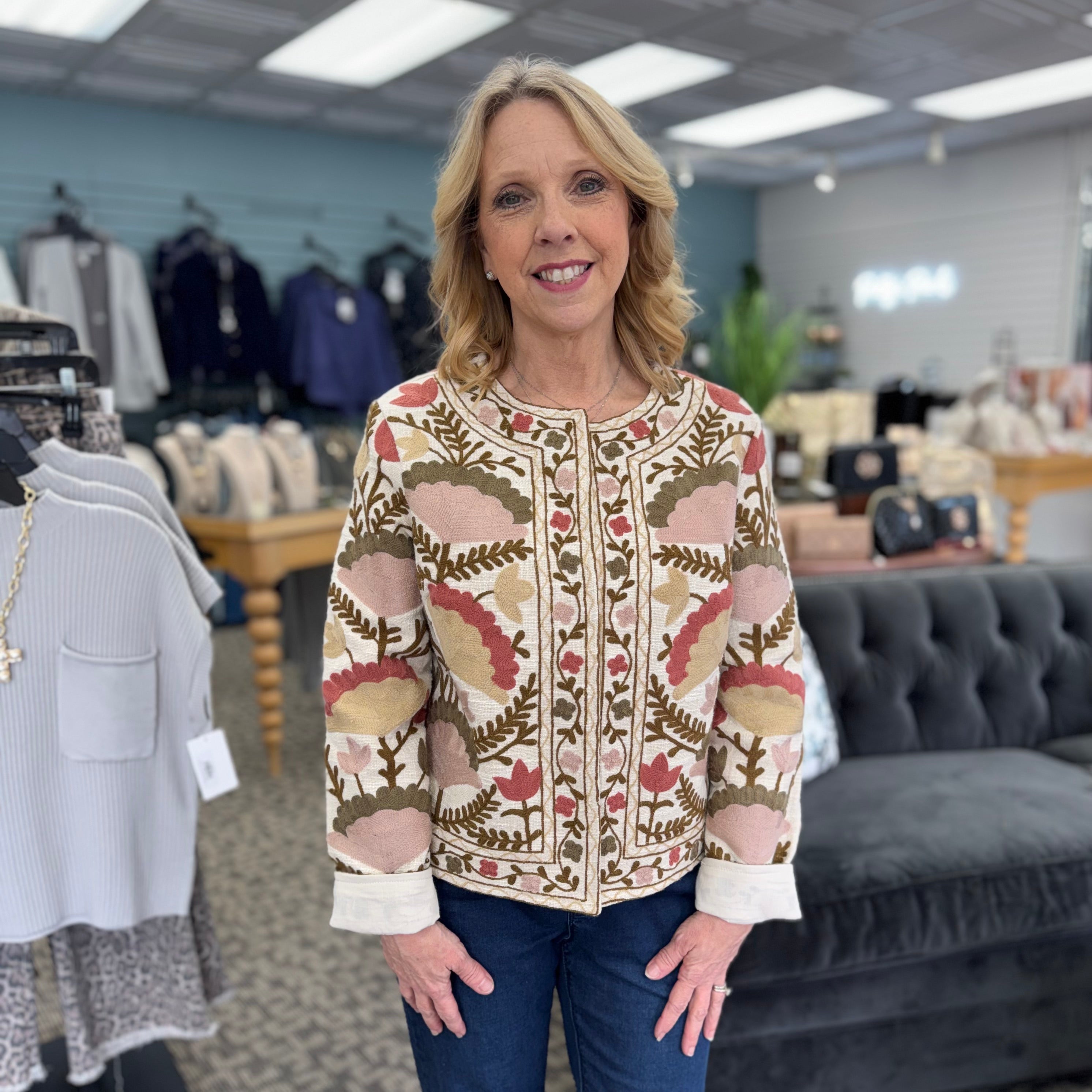 Embroidered Open Front Jacket