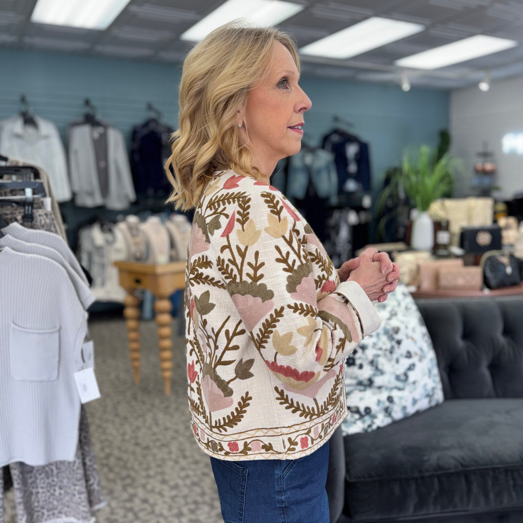 Embroidered Open Front Jacket