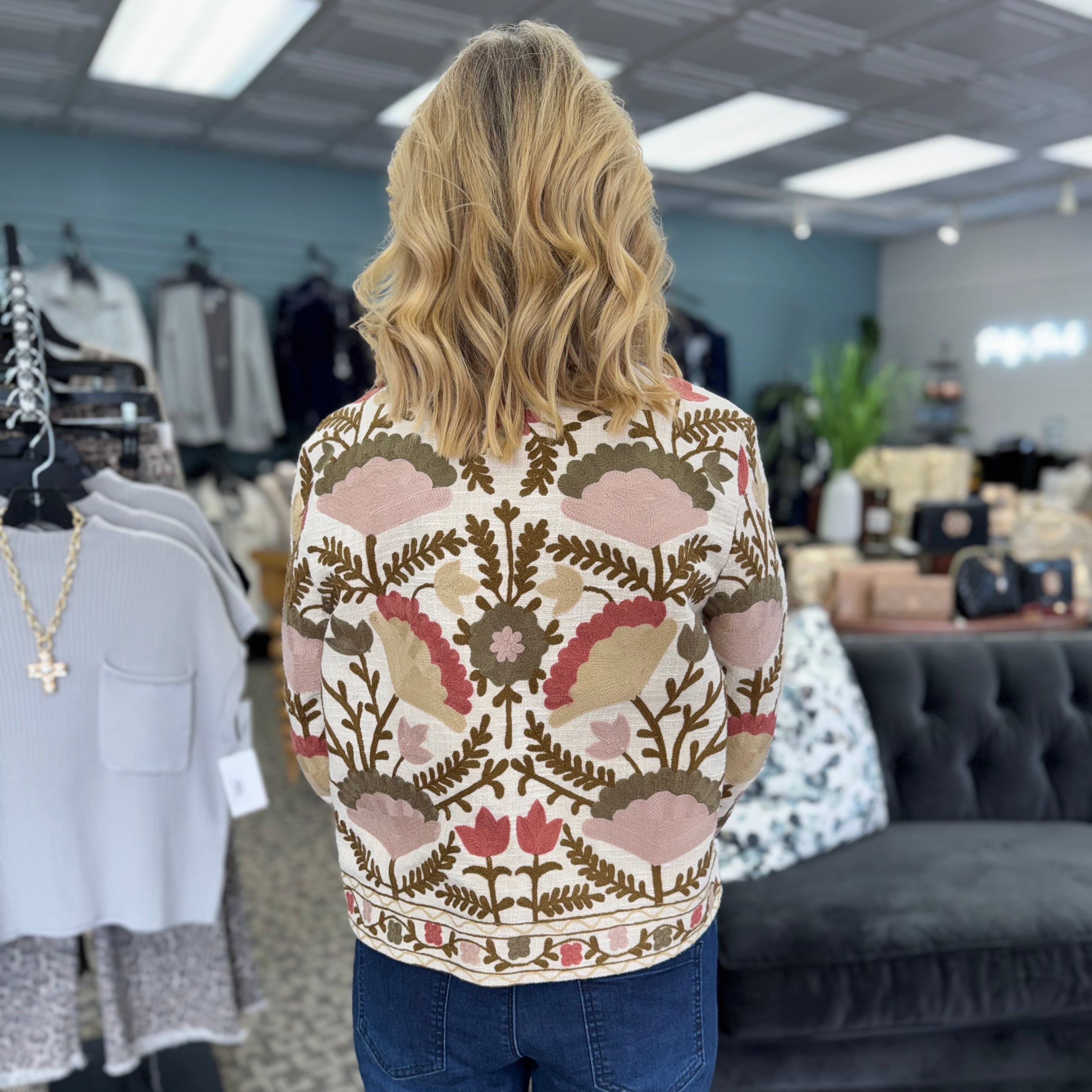 Embroidered Open Front Jacket