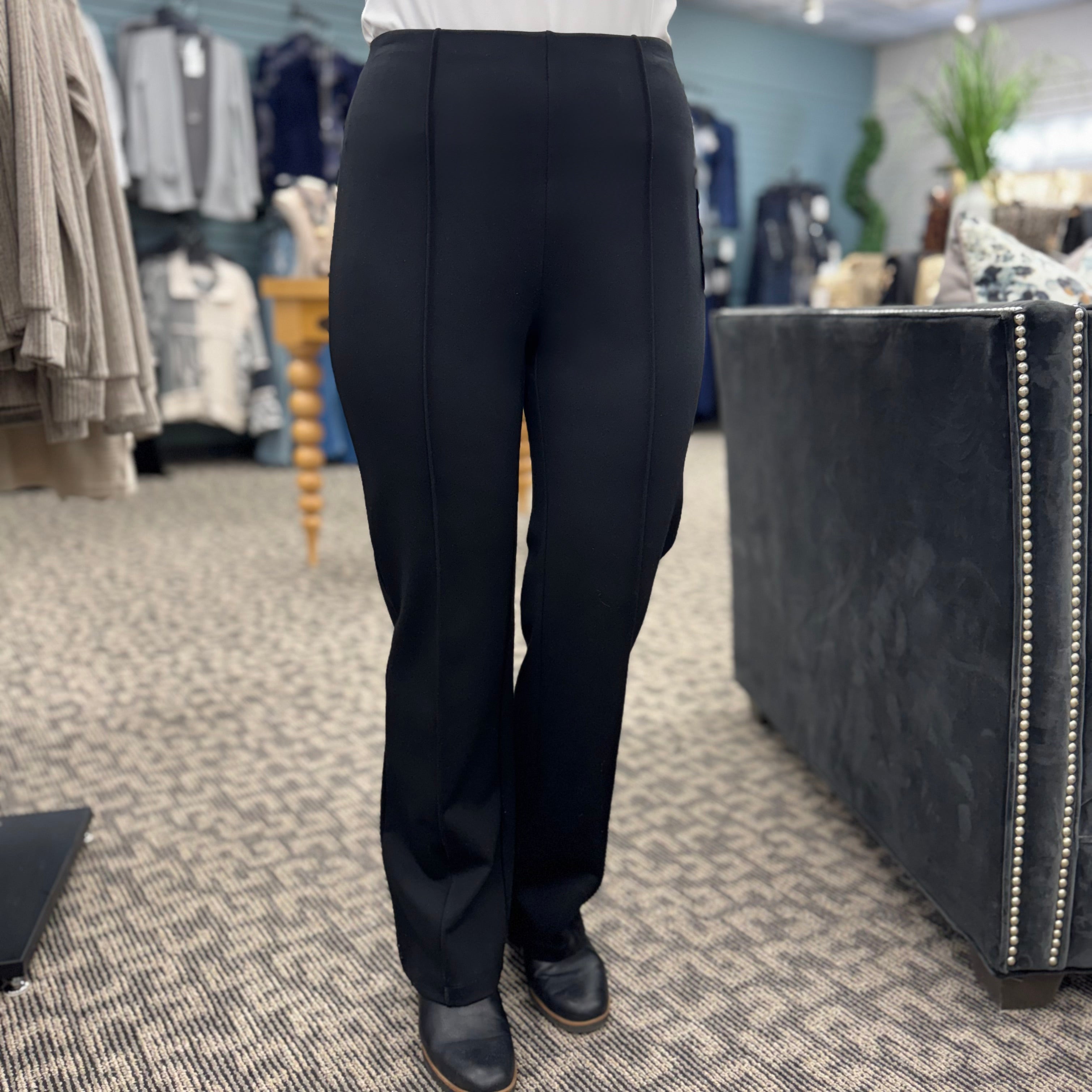 Elastic No Waist Pintuck Flare Leg Ankle Pant