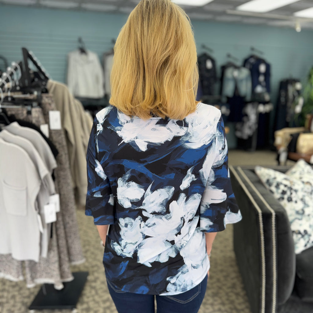 Abstract Floral Print Soft Knit Top