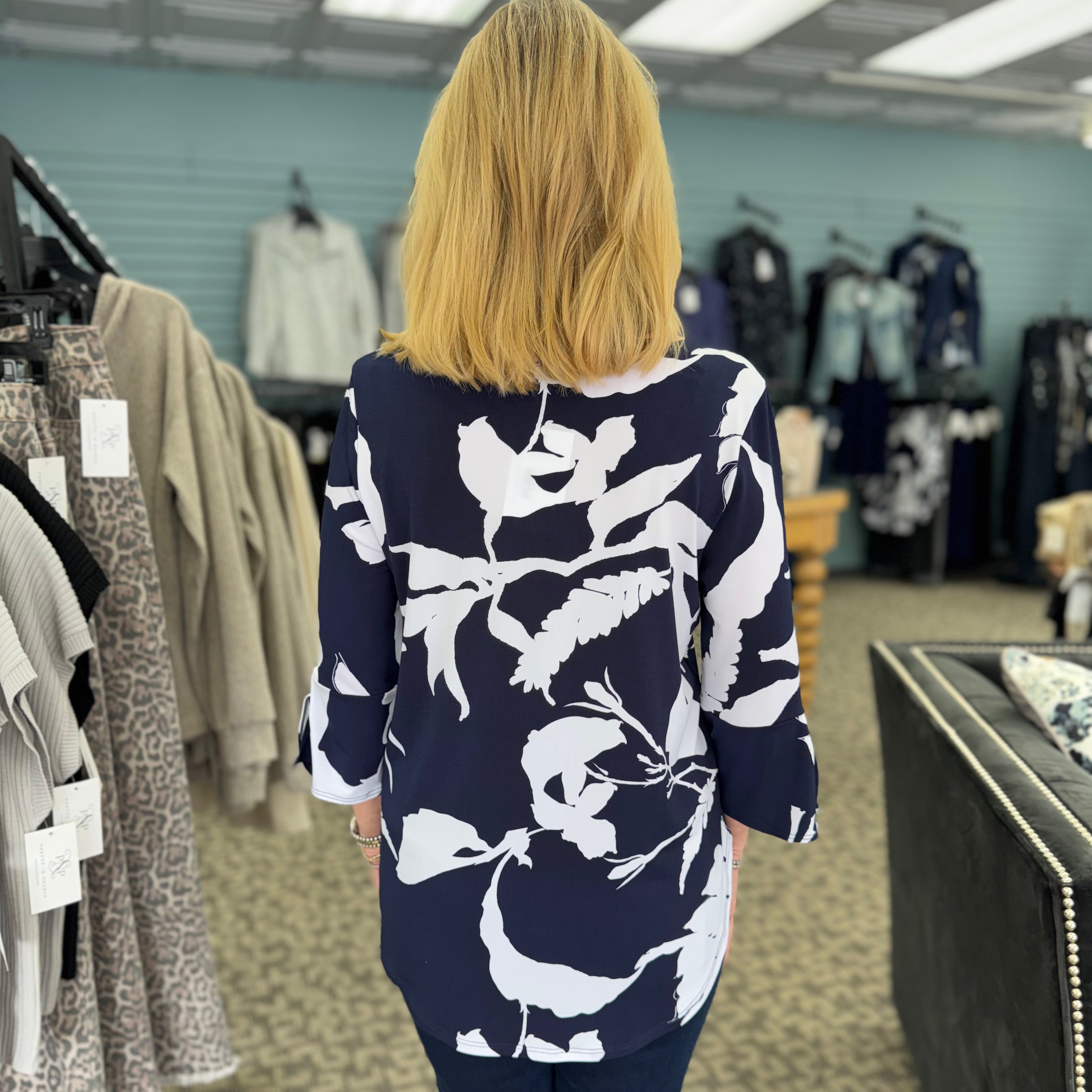 Tie Cuff Curved Hem Tunic