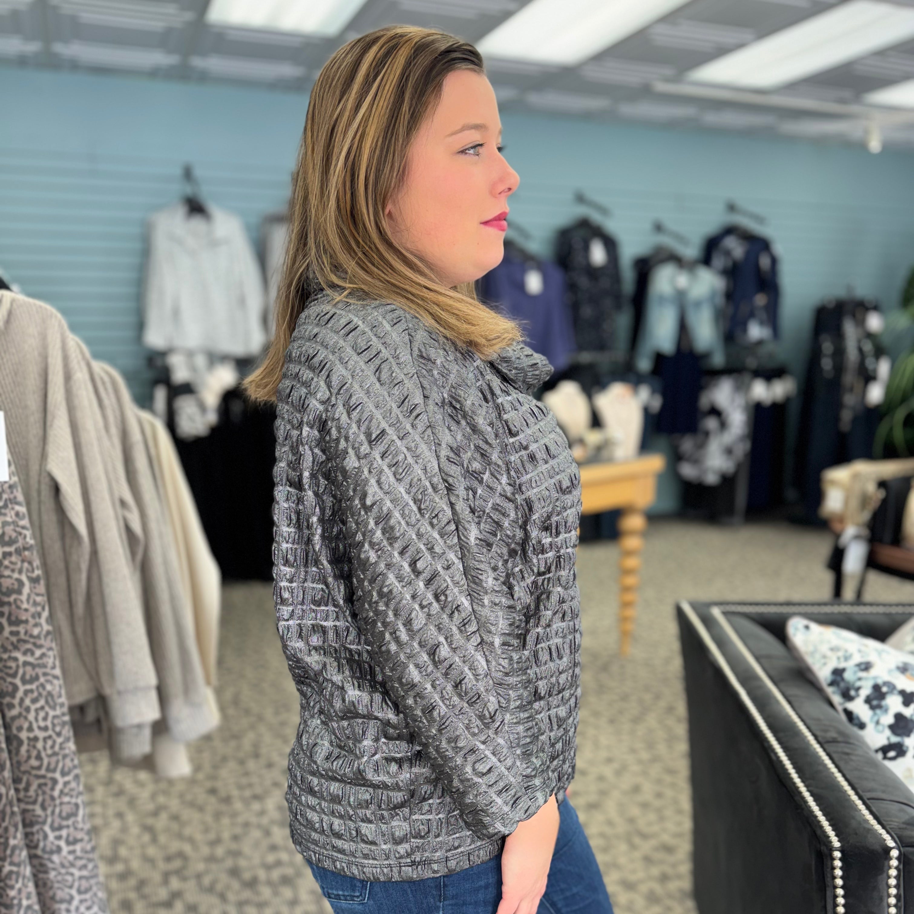Foiled Jacquard Boxy Top