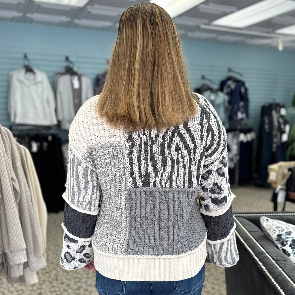 3/4 Sleeve Drop Shoulder Patch Sweater Cardigan
