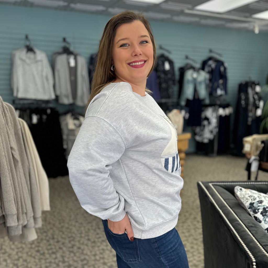Long Sleeve Top with Sailboat Appliqué