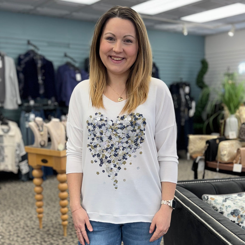 Jersey V-Neck 3/4 Sleeve Printed Top