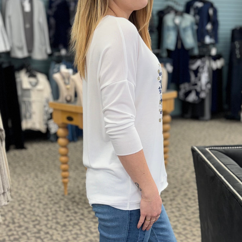 Jersey V-Neck 3/4 Sleeve Printed Top