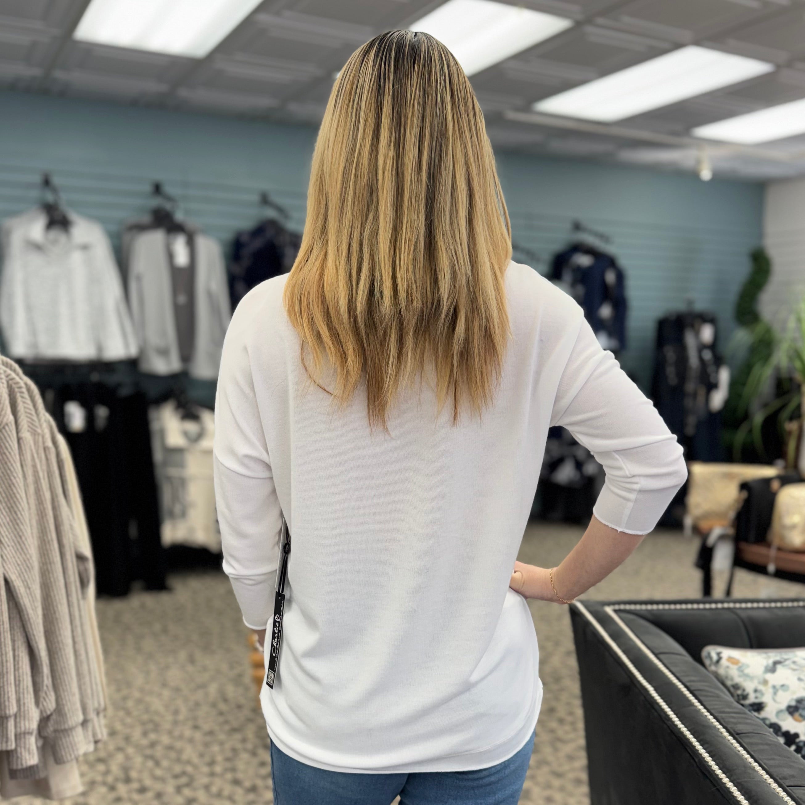 Jersey V-Neck 3/4 Sleeve Printed Top