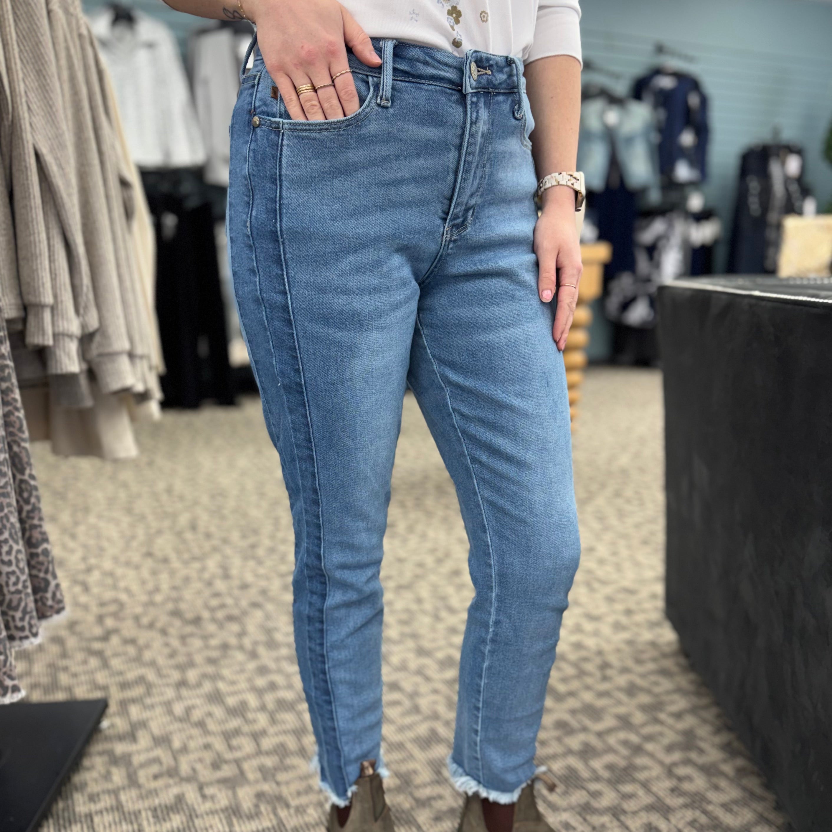 Vintage Wash Side Panel Detail with Frayed Hem