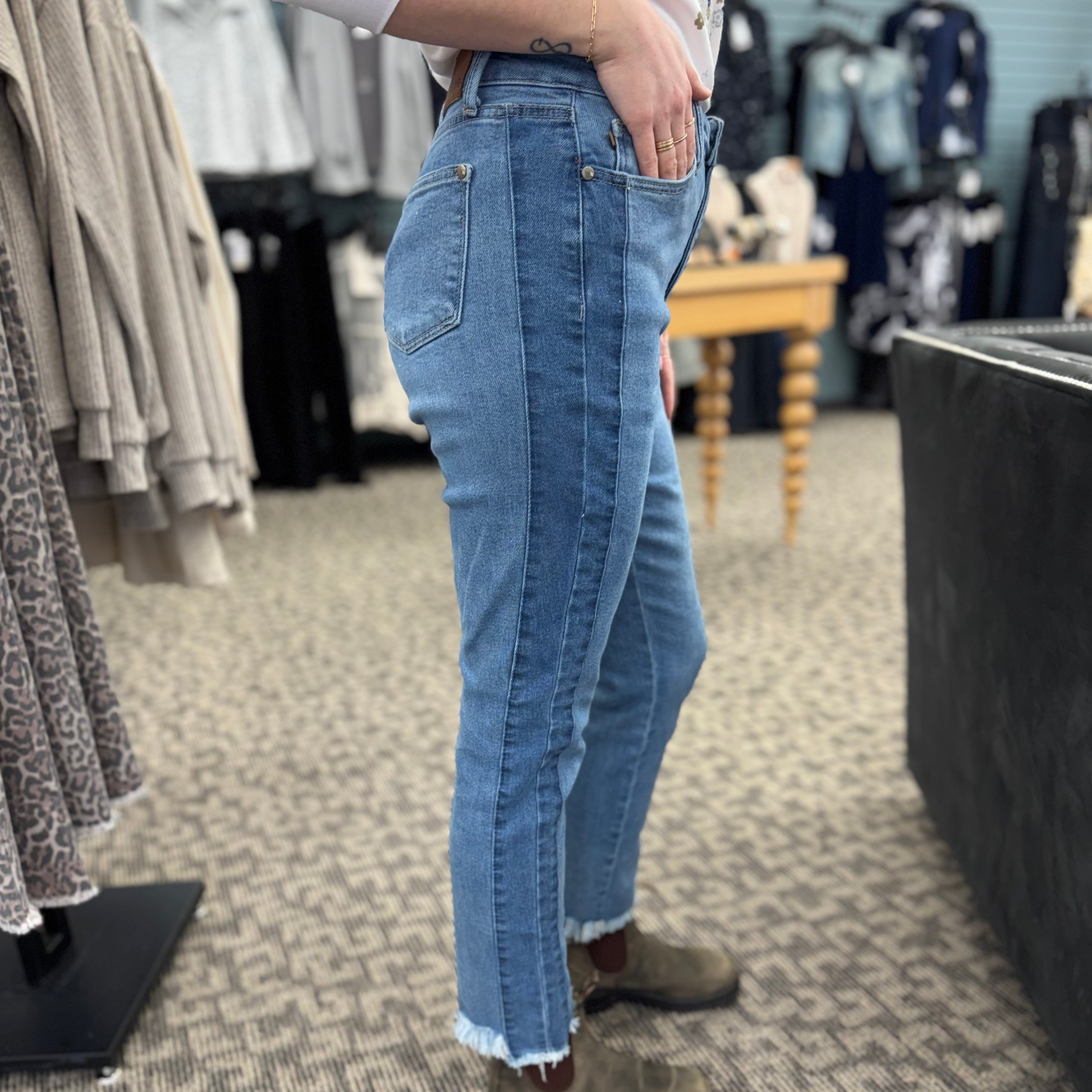 Vintage Wash Side Panel Detail with Frayed Hem