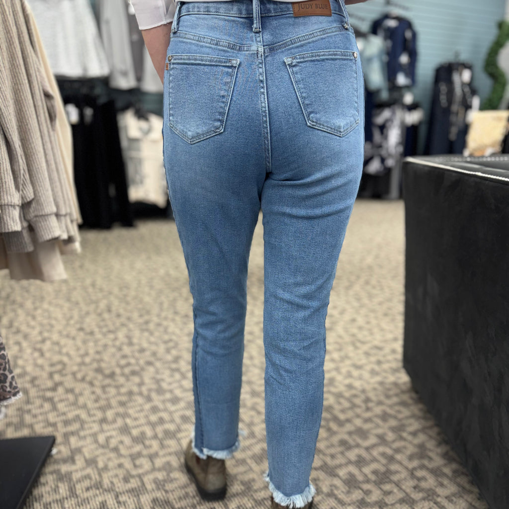 Vintage Wash Side Panel Detail with Frayed Hem