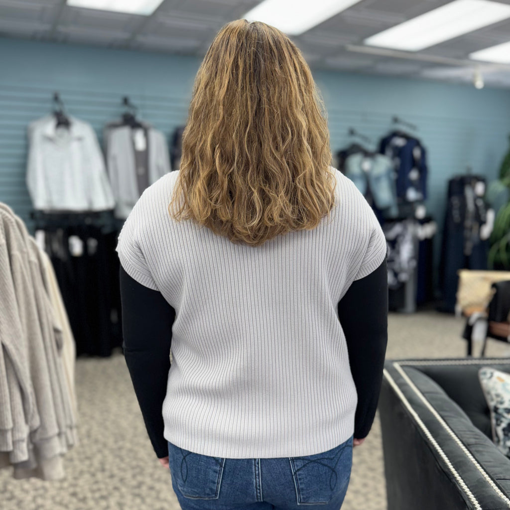 Patch Pocket Ribbed Knit Short Sleeve Sweater