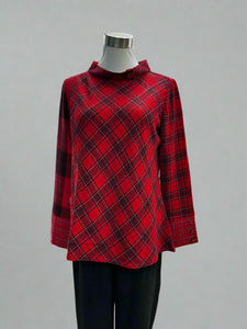 40795 Plaid Asymmetrical Button Cuff Top