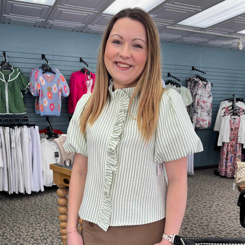 Striped Ruffled Button Down Top