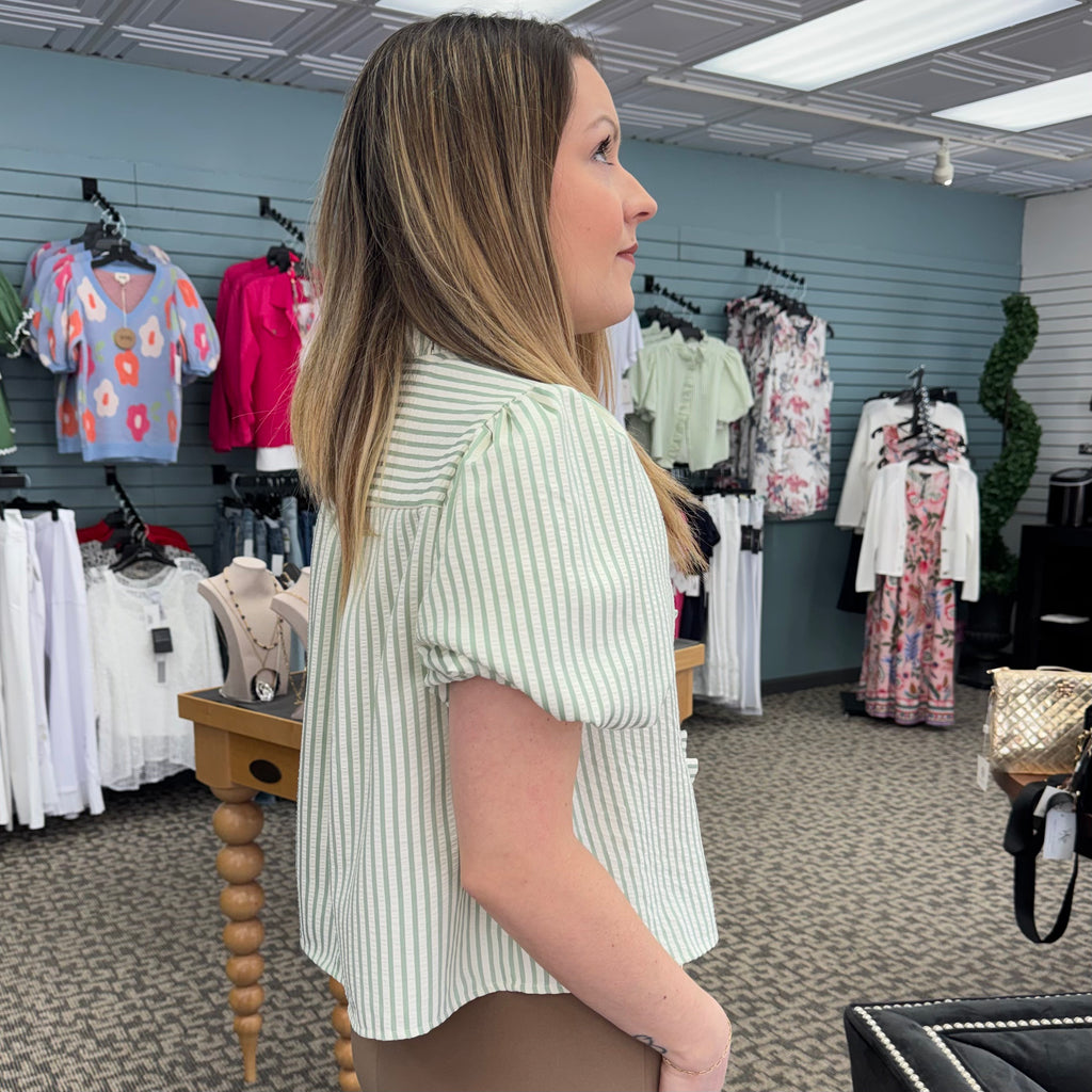 Striped Ruffled Button Down Top