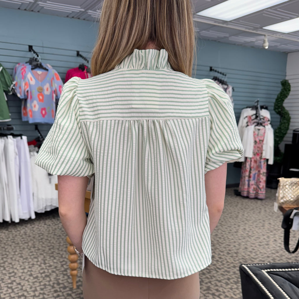 Striped Ruffled Button Down Top