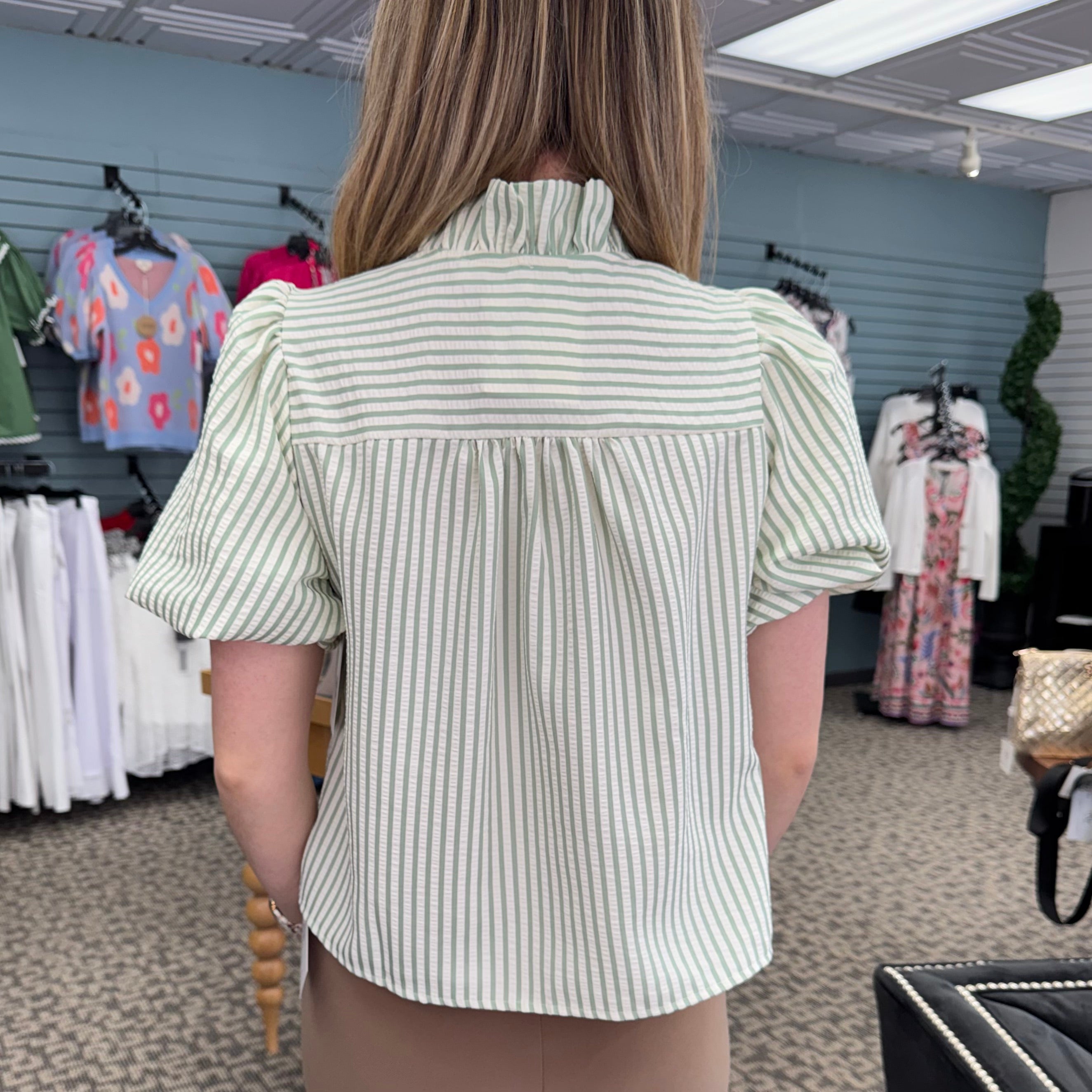 Striped Ruffled Button Down Top