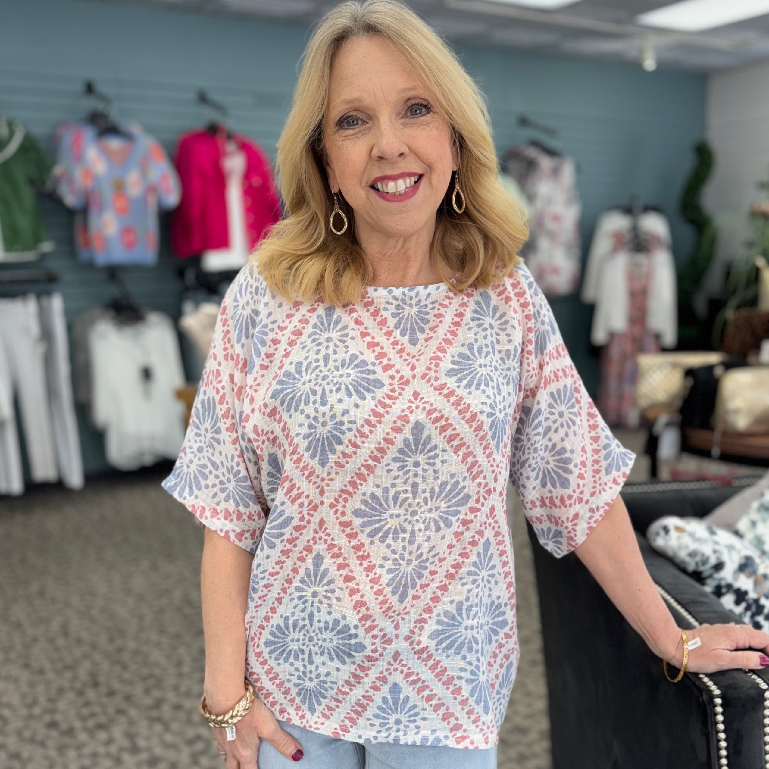 Printed Dolman Cotton Blouse