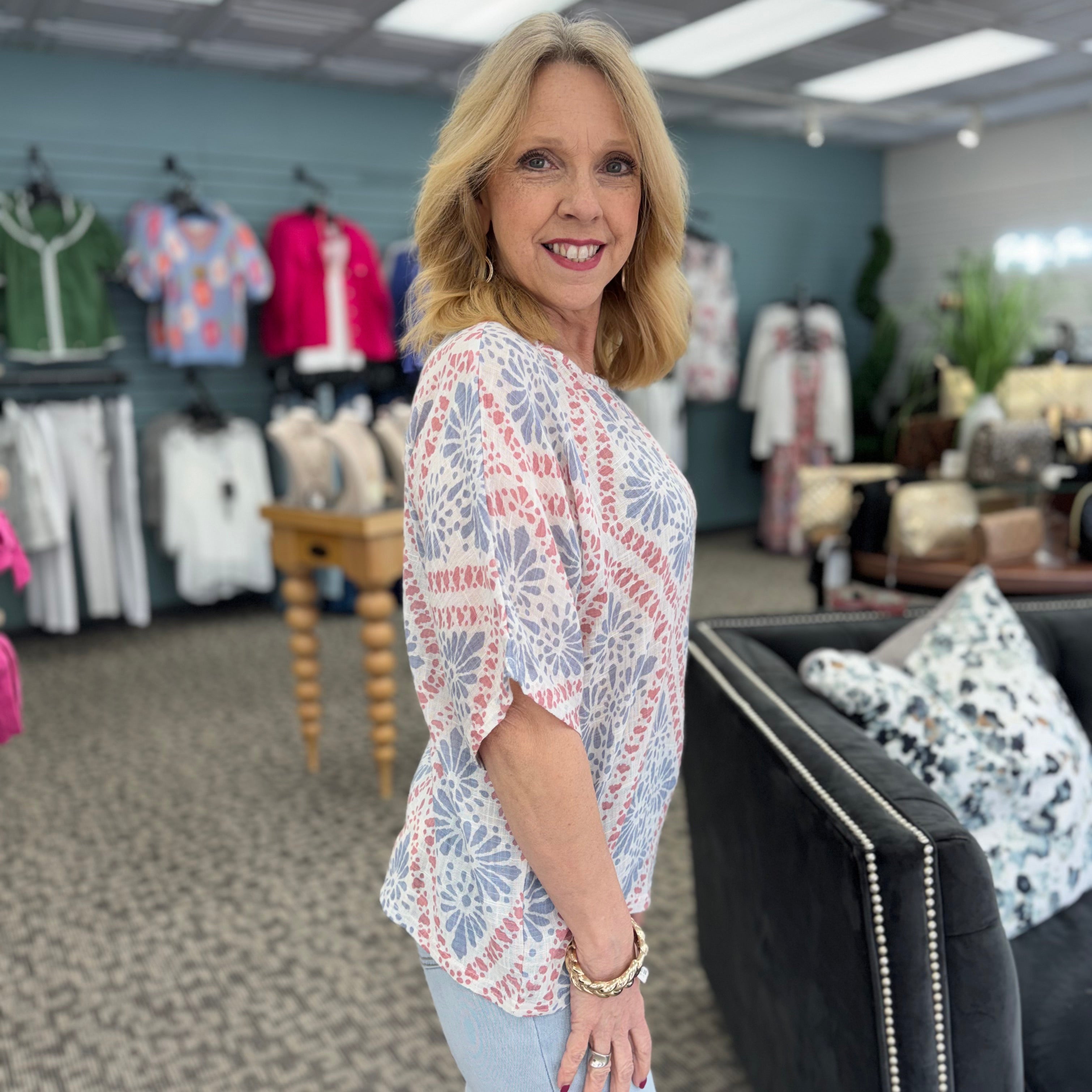 Printed Dolman Cotton Blouse