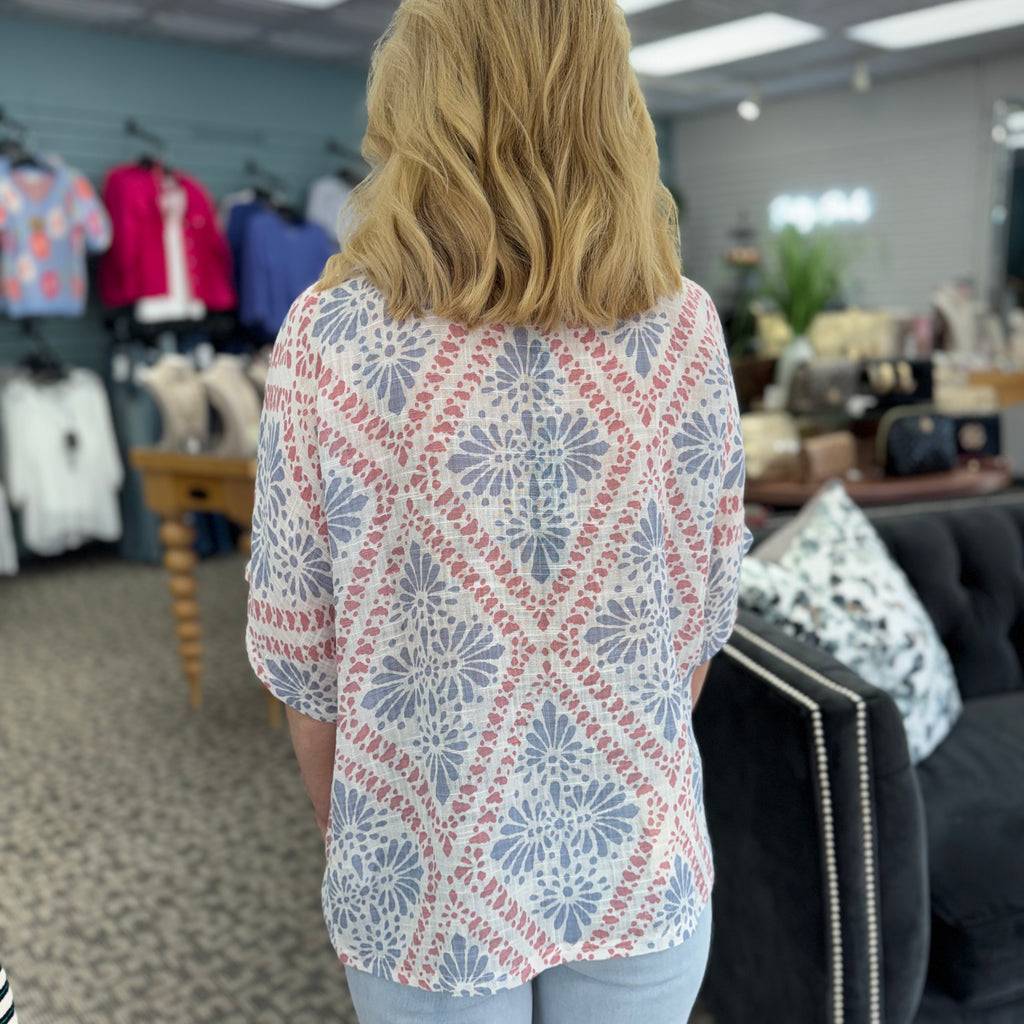 Printed Dolman Cotton Blouse