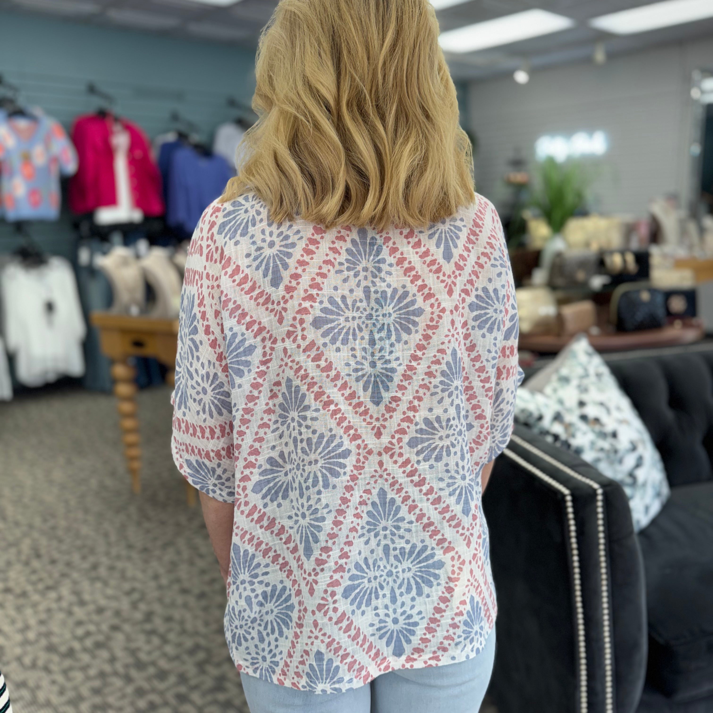 Printed Dolman Cotton Blouse