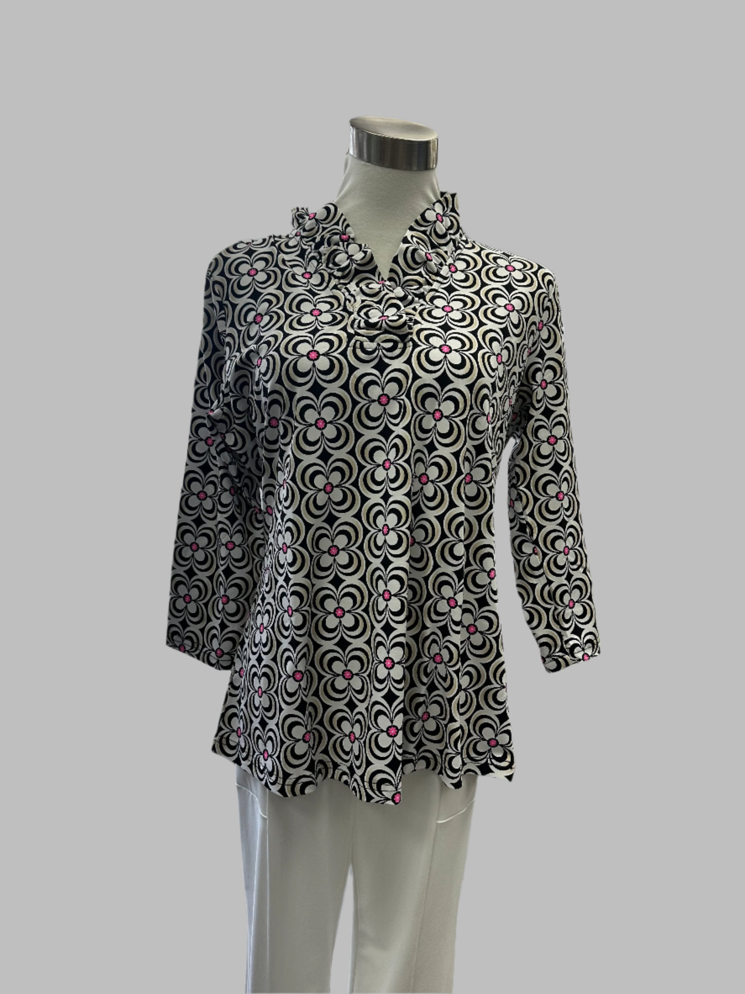 SPX0792P Ruffled Neck 3/4 Sleeve Top