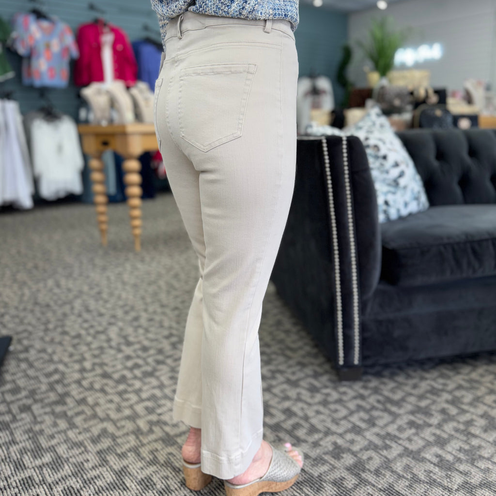 Pintuck Flare Leg Crop Jean