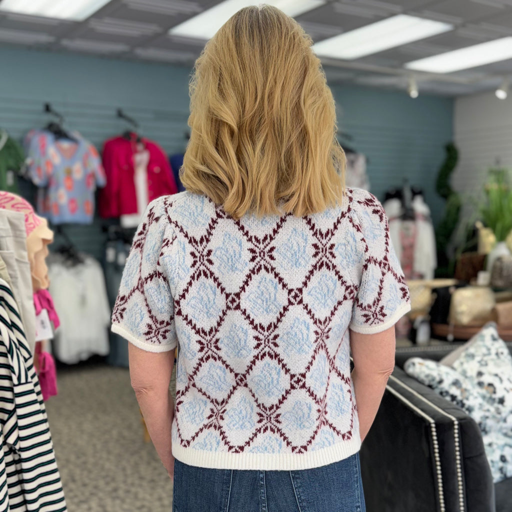 Floral Short Sleeve Sweater Cardigan