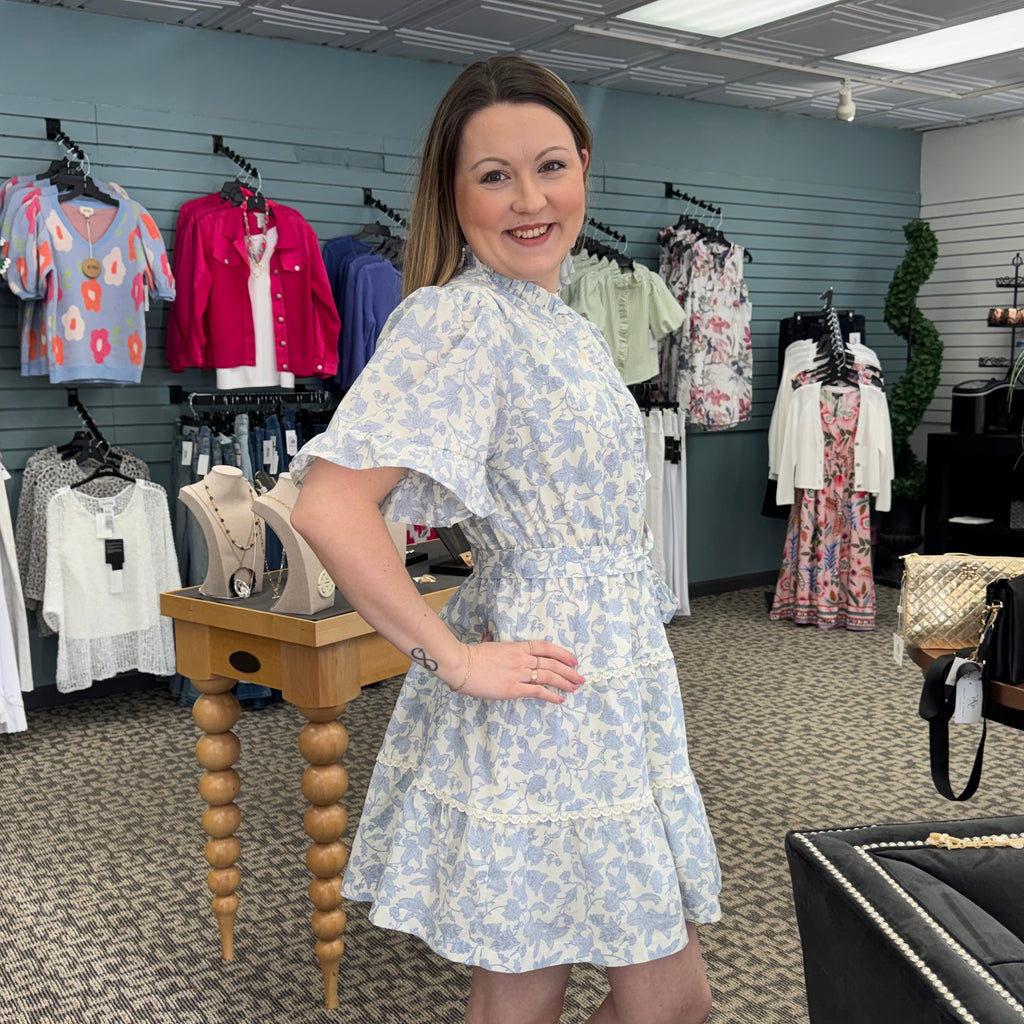 Ruffled Button Down Floral Mini Dress