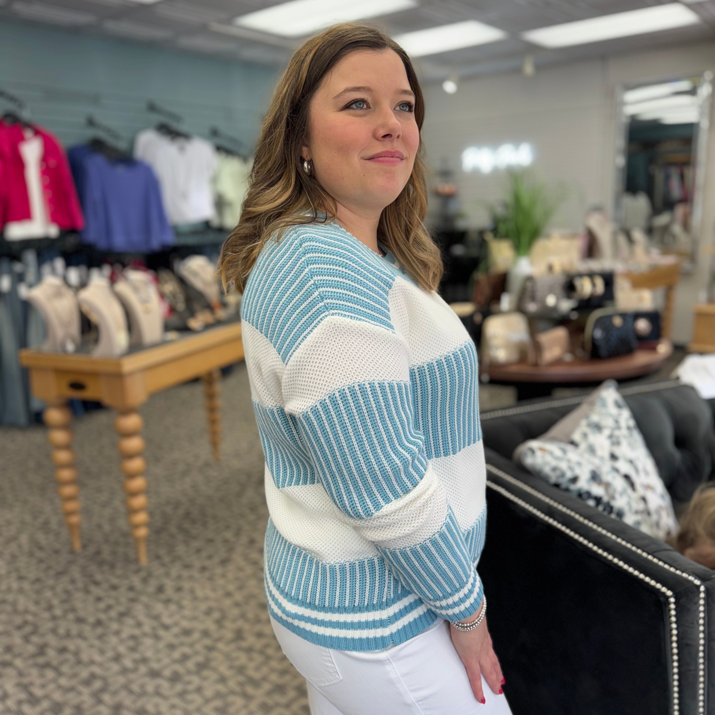 Striped Patchwork Drop Shoulder Loose Sweater