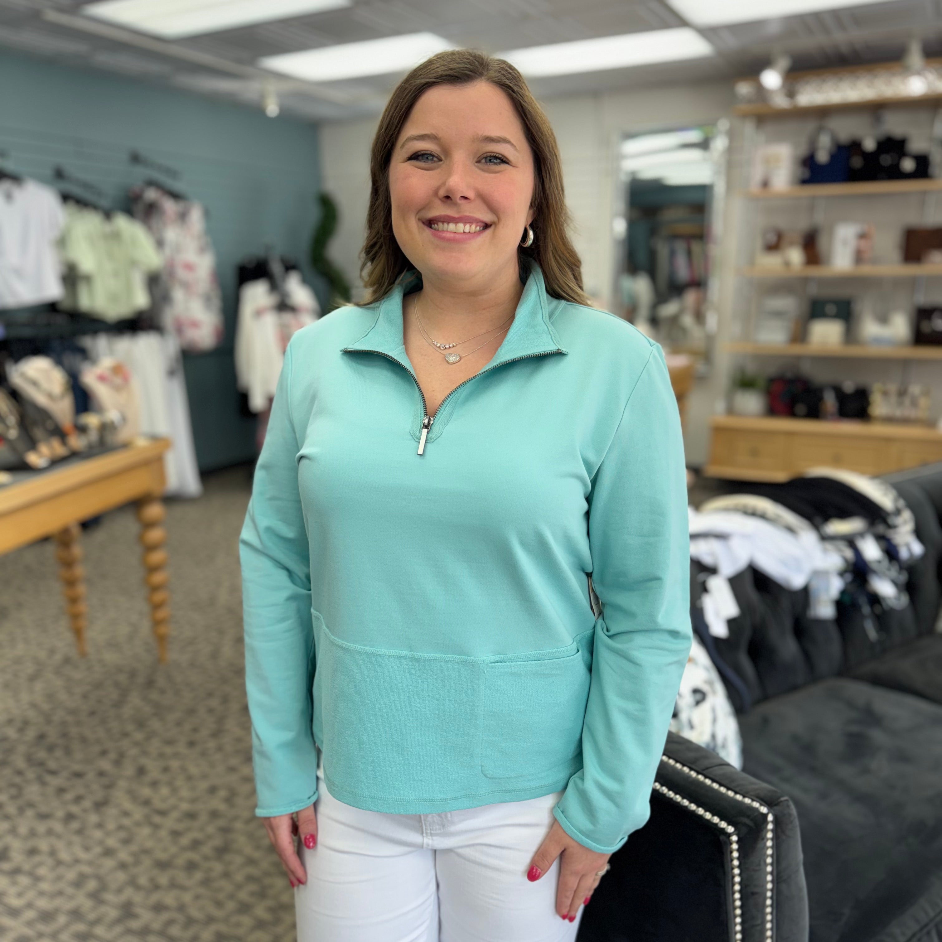 Quarter Zip Cozy Ocean Front Terry Sweatshirt