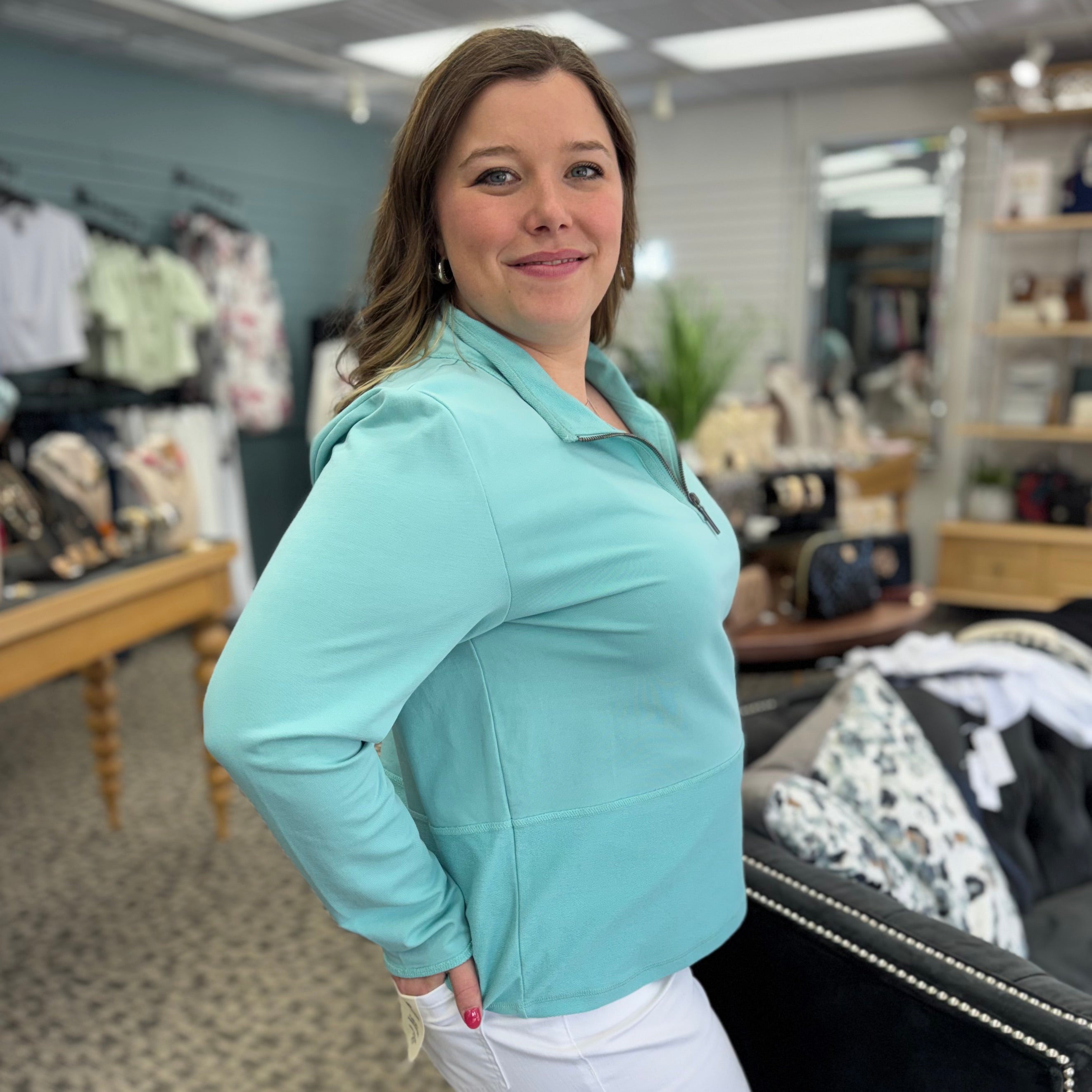 Quarter Zip Cozy Ocean Front Terry Sweatshirt