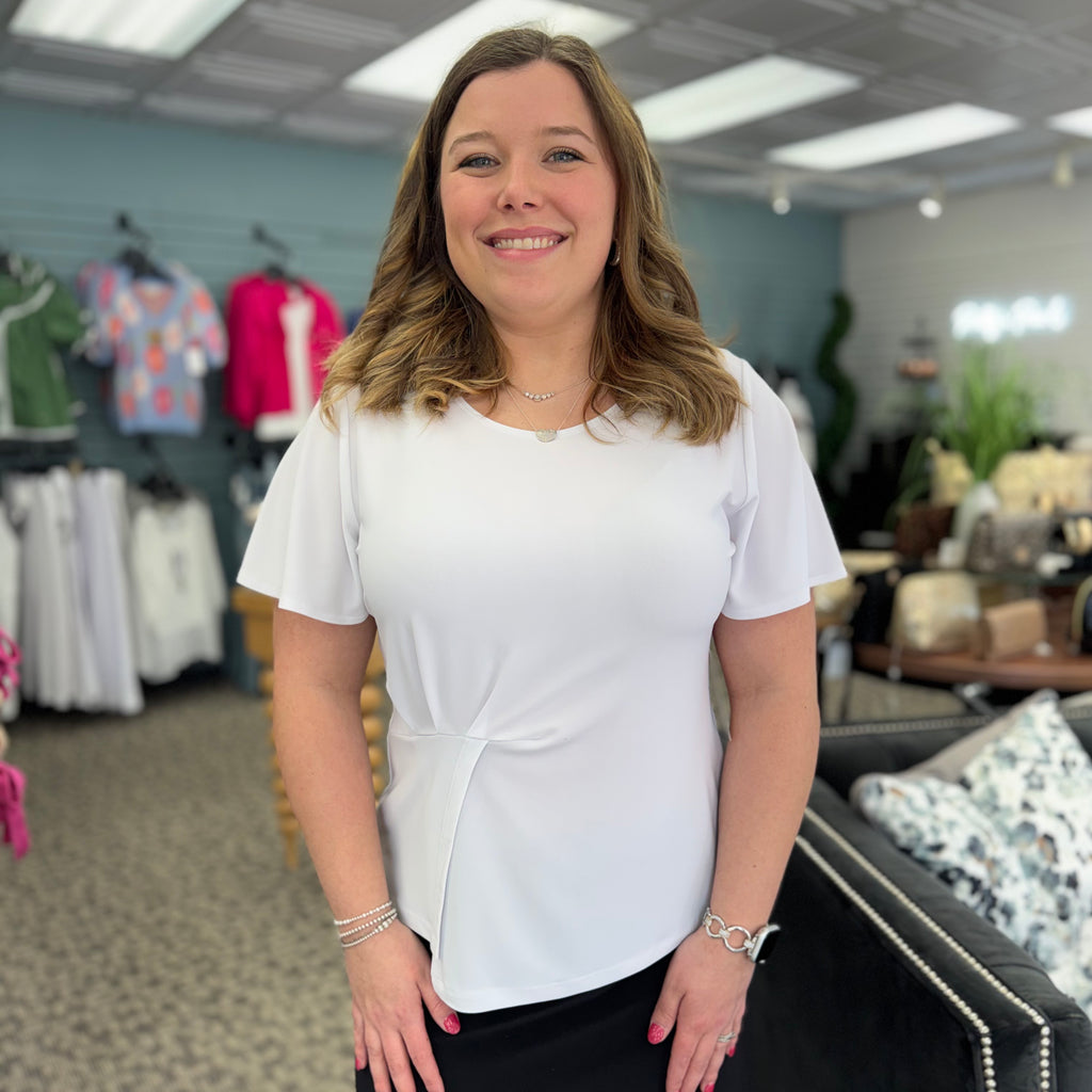 Flounce Sleeve Stitch Overlay Top