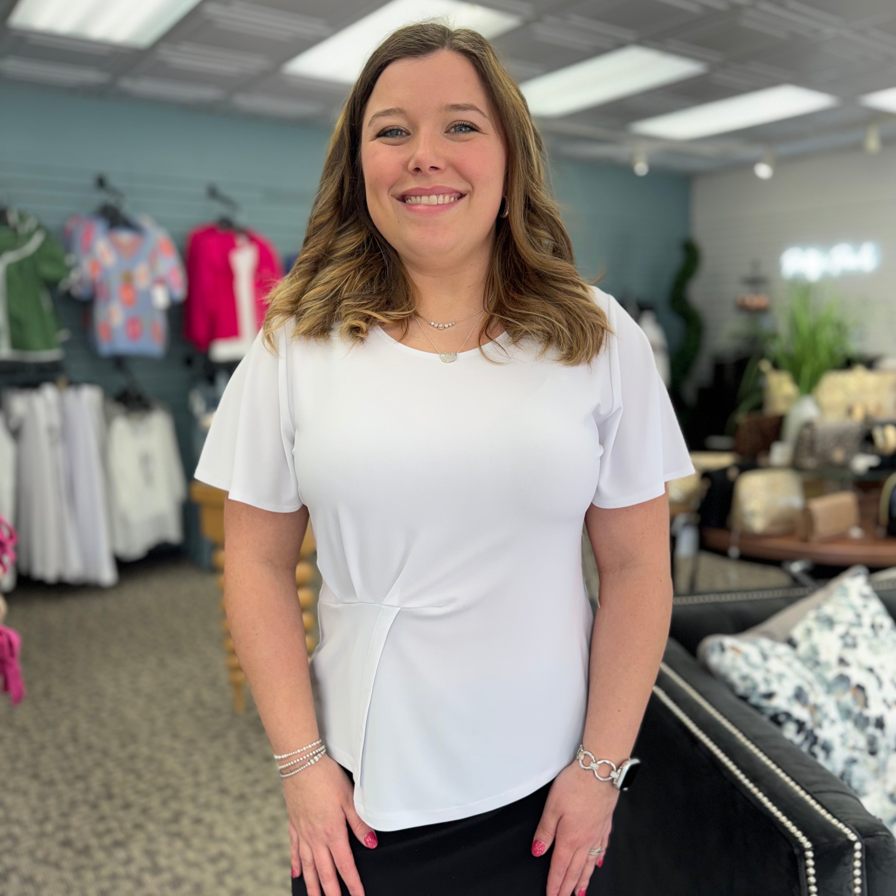 Flounce Sleeve Stitch Overlay Top