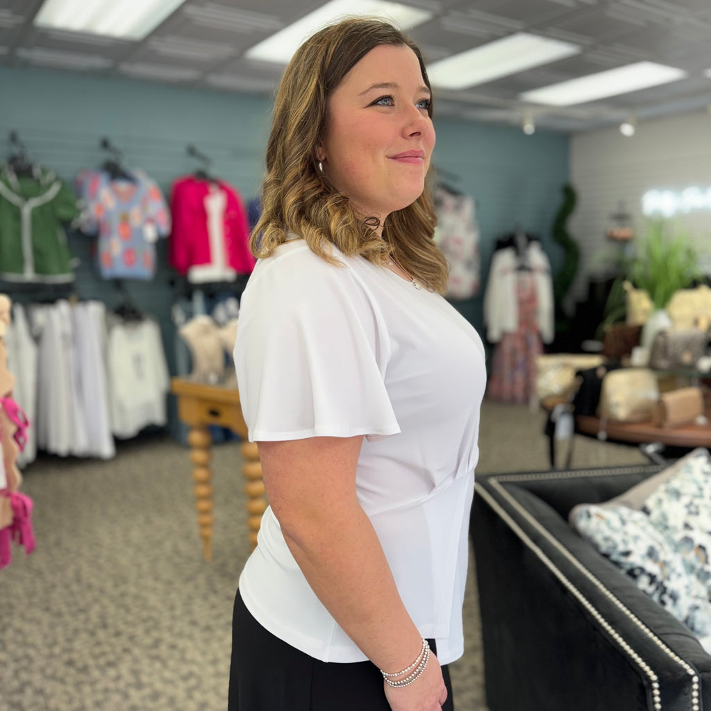 Flounce Sleeve Stitch Overlay Top