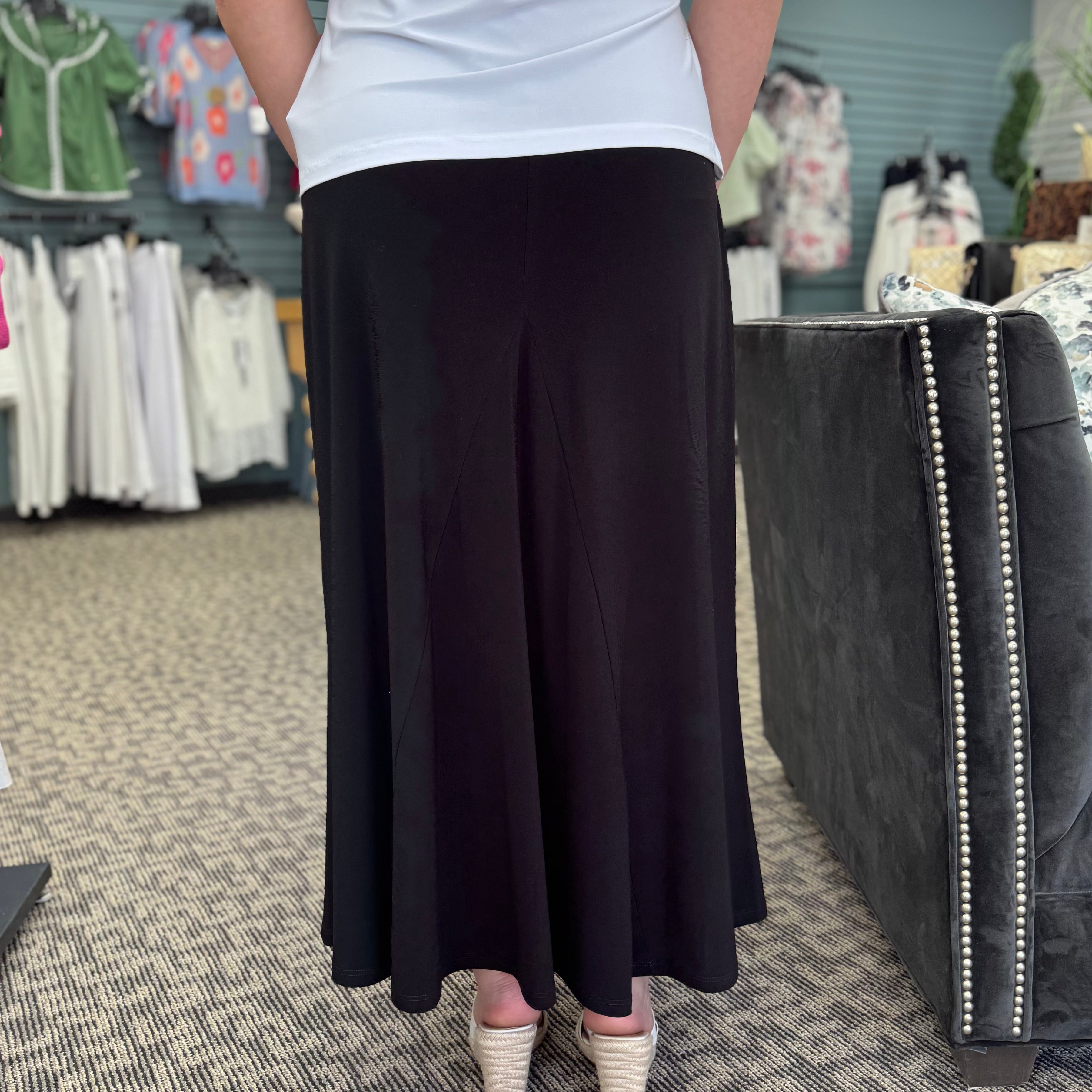 Soft Knit Long Pull-On Skirt w/ Subtle High Low Hem