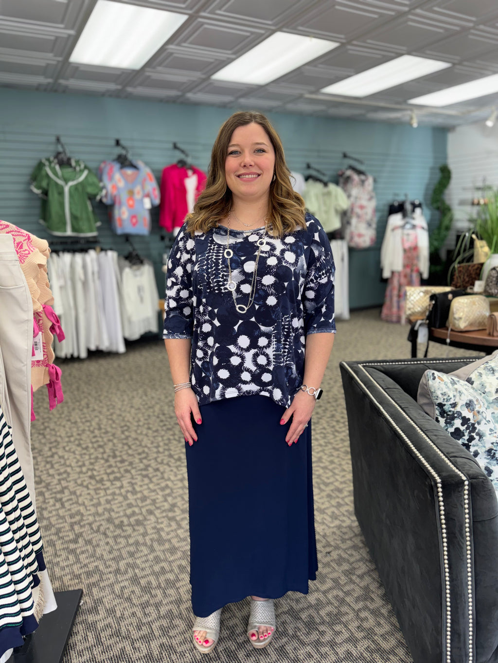 Soft Knit Long Pull-On Skirt w/ Subtle High Low Hem