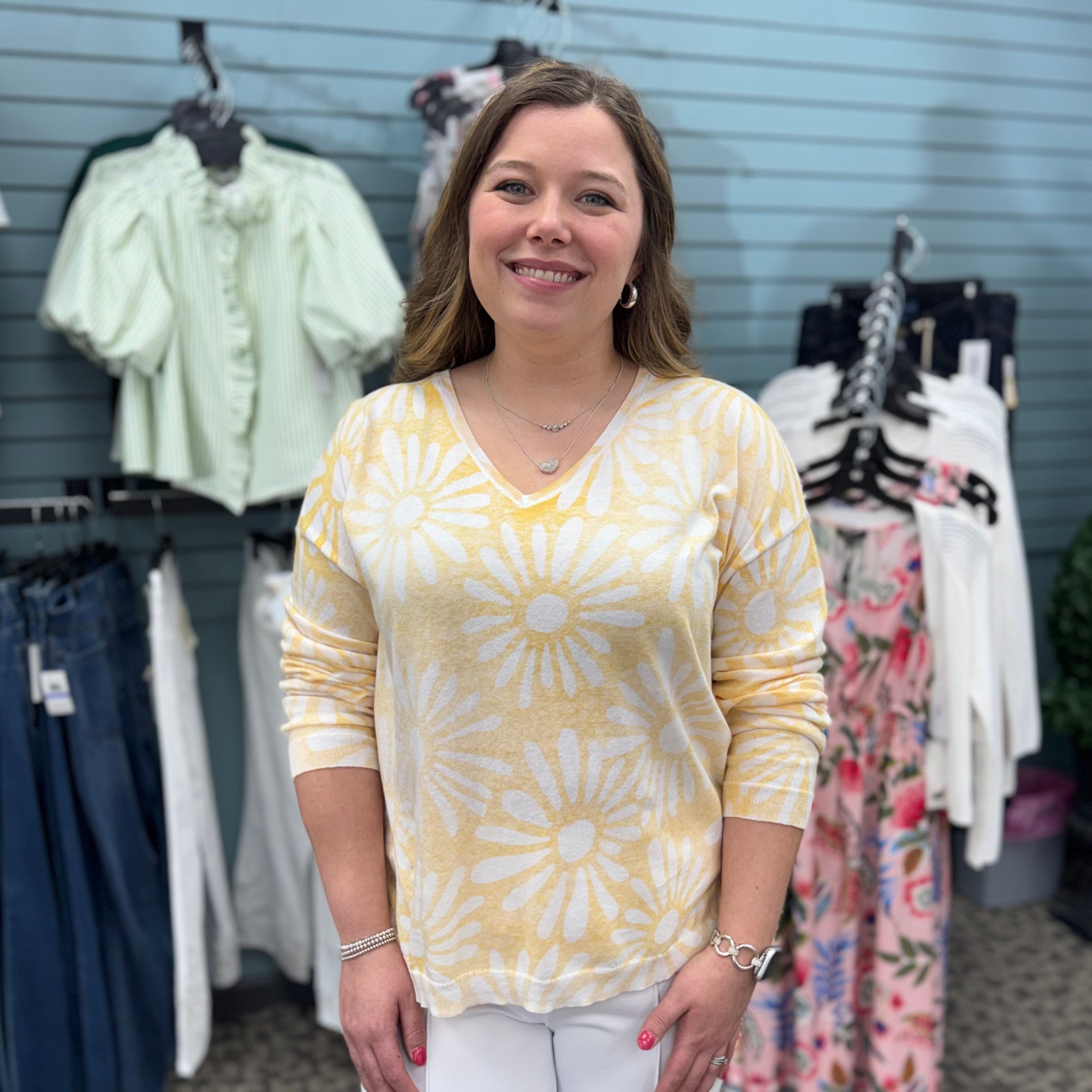 Long Sleeve Reversible Printed V-Neck Sweater