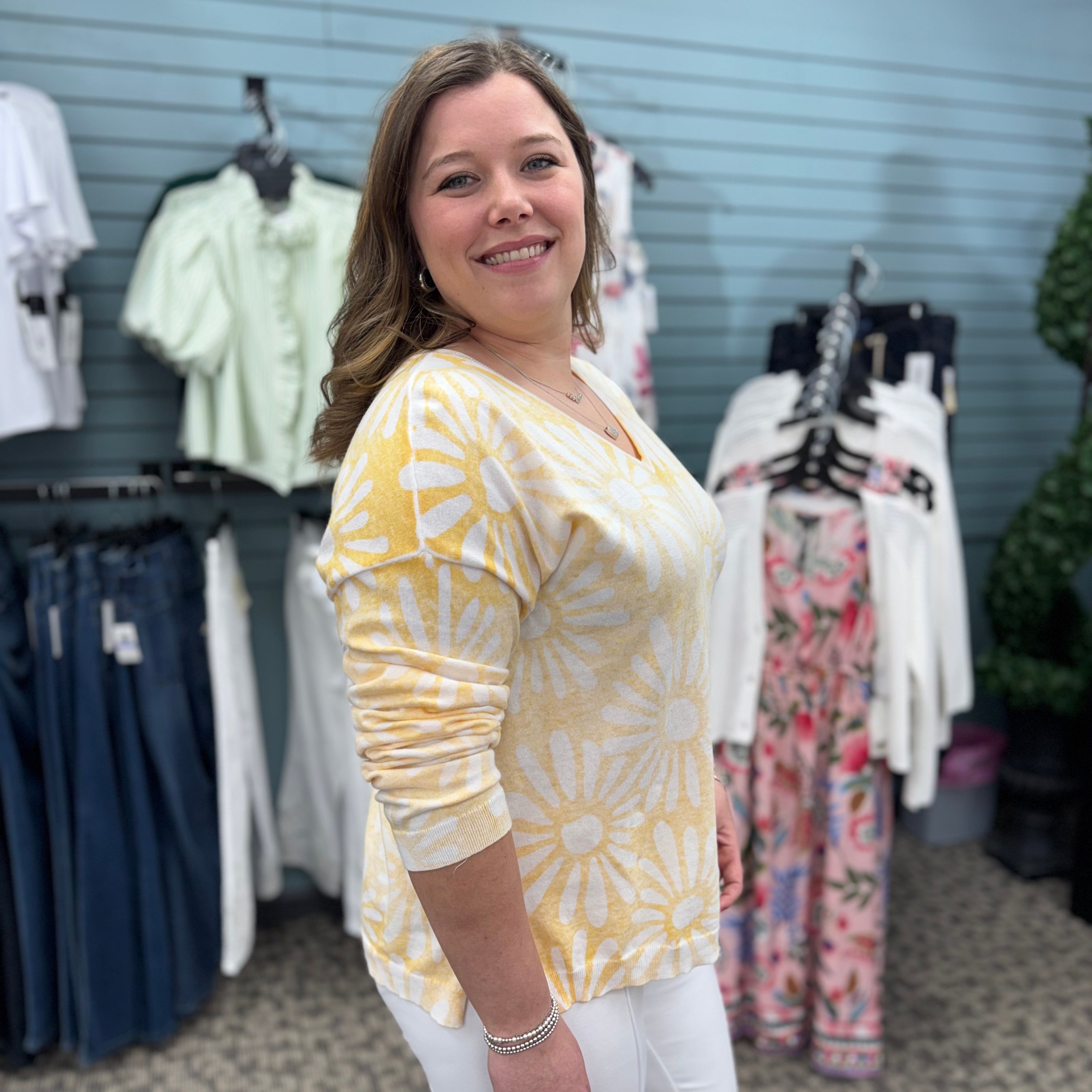 Long Sleeve Reversible Printed V-Neck Sweater