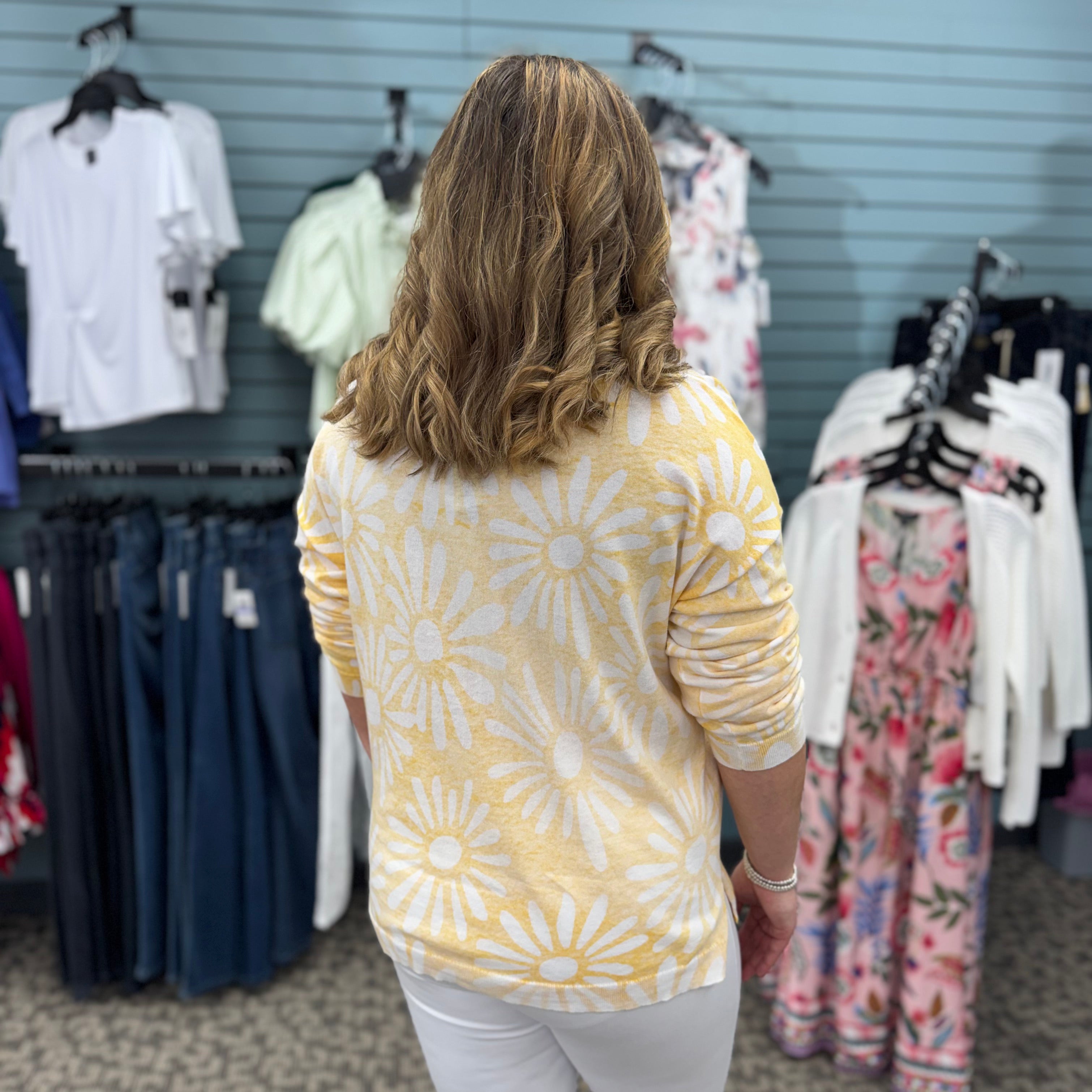 Long Sleeve Reversible Printed V-Neck Sweater