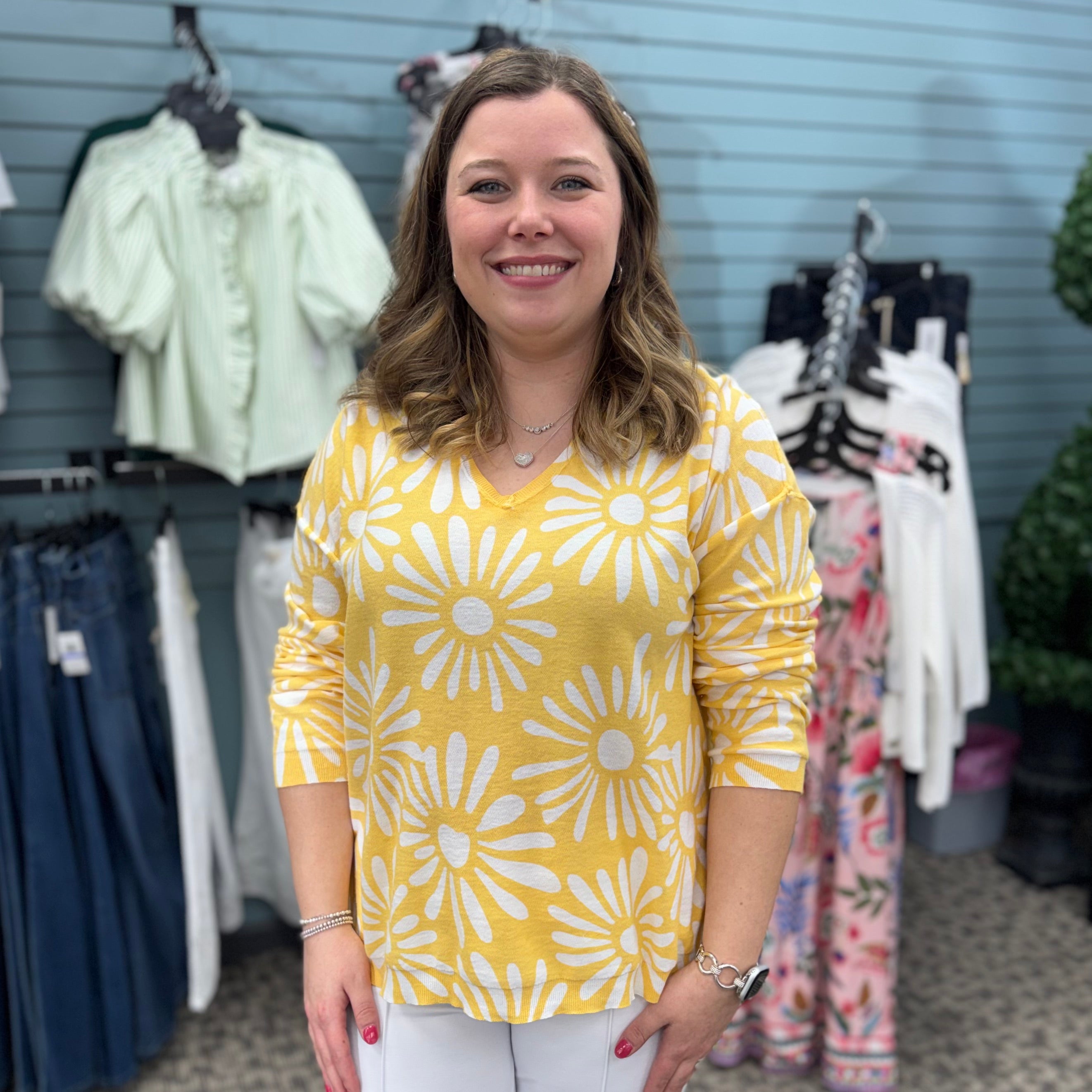 Long Sleeve Reversible Printed V-Neck Sweater